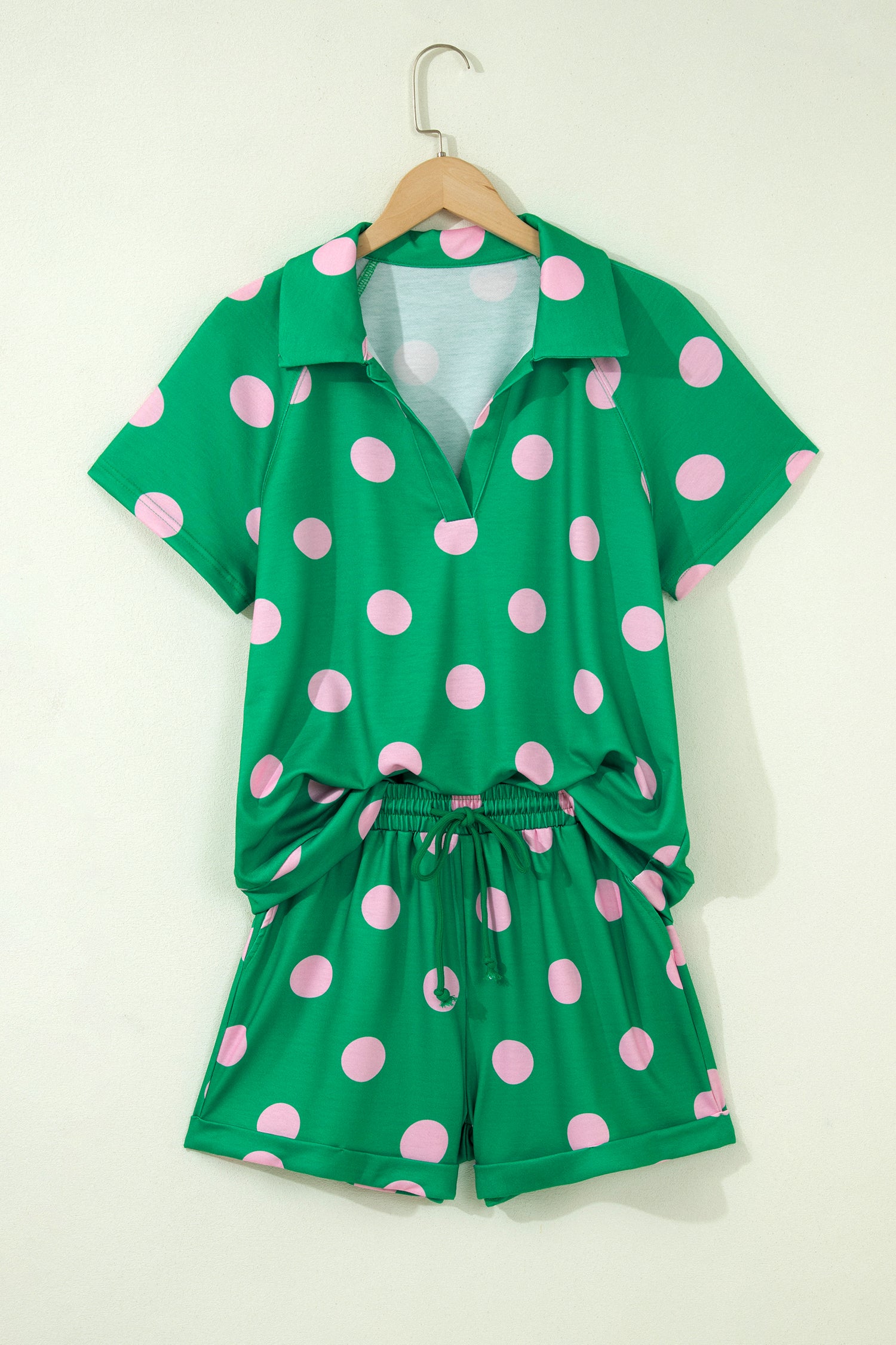 Polka Dot Tee Short Set | V-Neck Casual Outfit Set