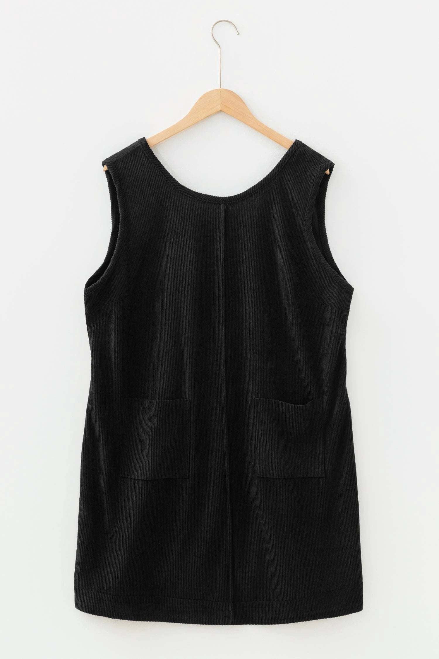 Plus size corduroy sleeveless mini dress with patch pockets for a Main Character Moment look