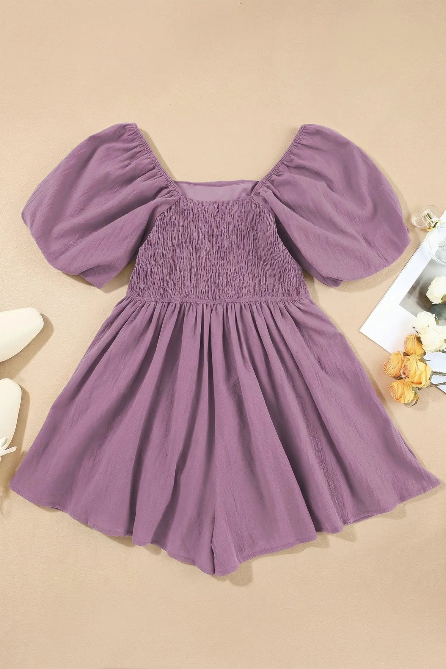 Dear-Lover Dropshipping Valerian Square Neck Ruched Puff Sleeve Romper - One-Pieces Bottoms/Jumpsuits & Rompers