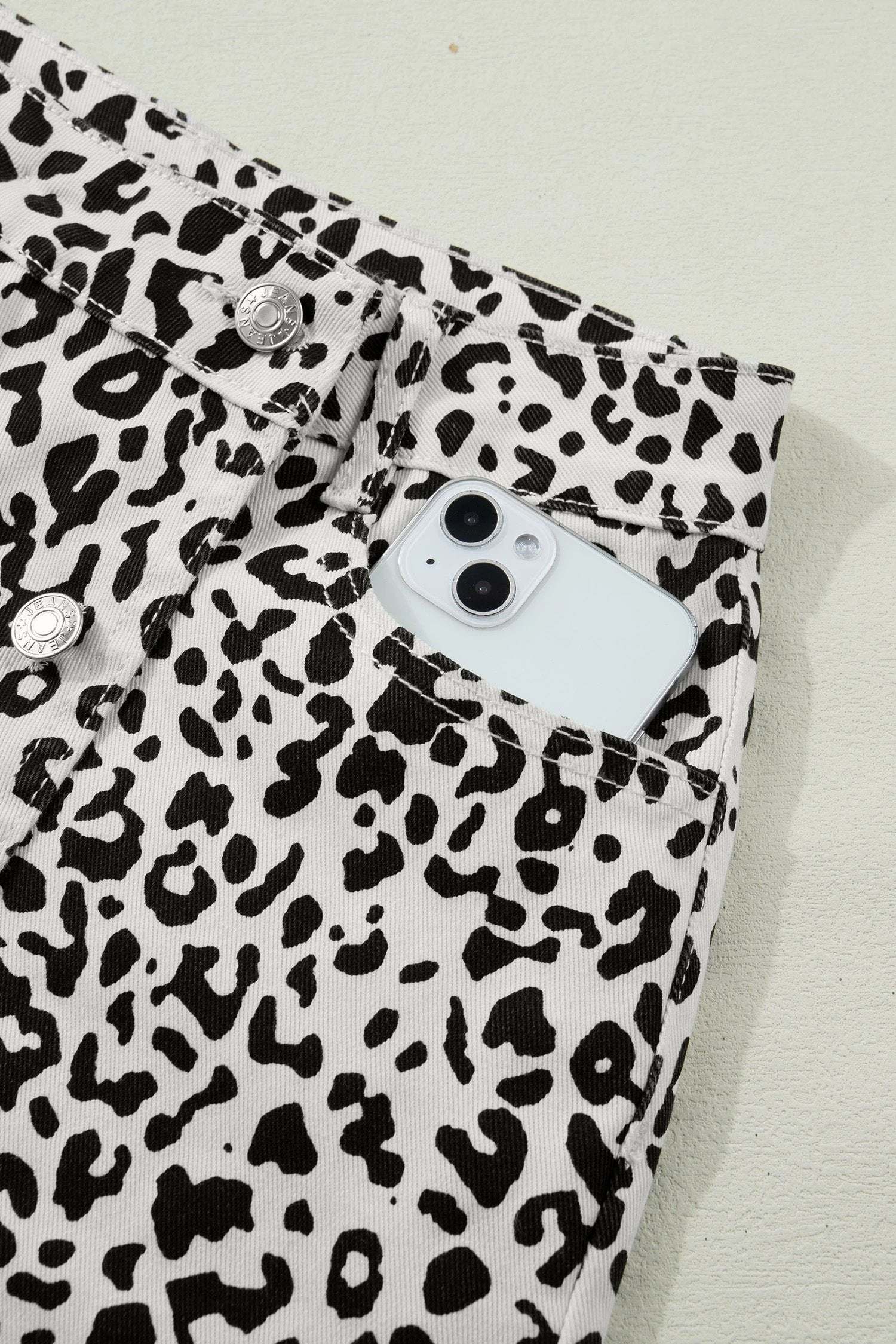 brown leopard print button overlap denim shorts for women casual everyday outfit