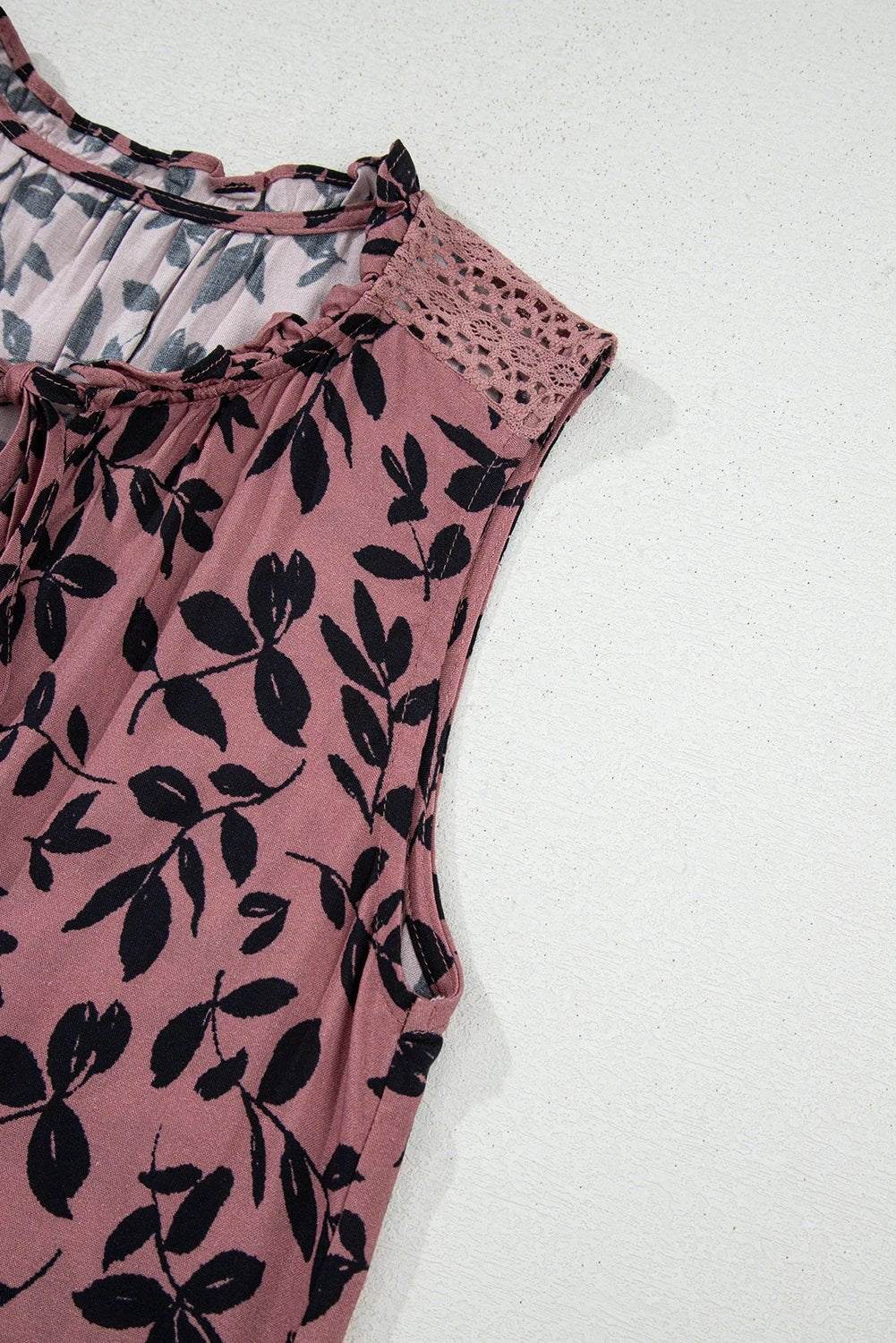 Leaf Print Lace-Up Tank Top