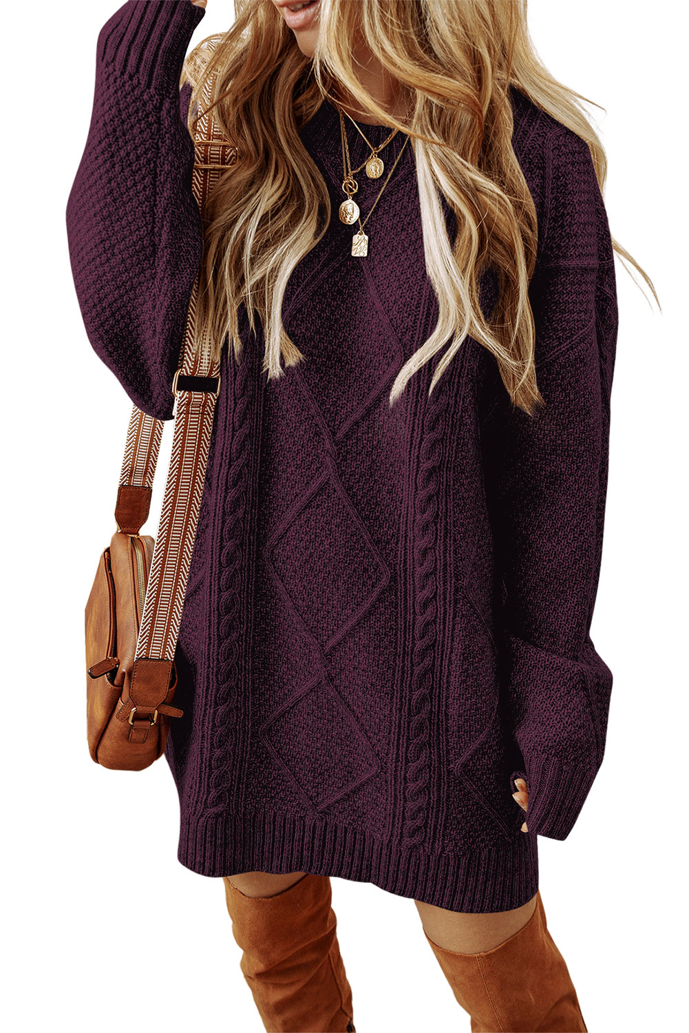 Cable Knit Drop-Shoulder Loose Fit Sweater Dress