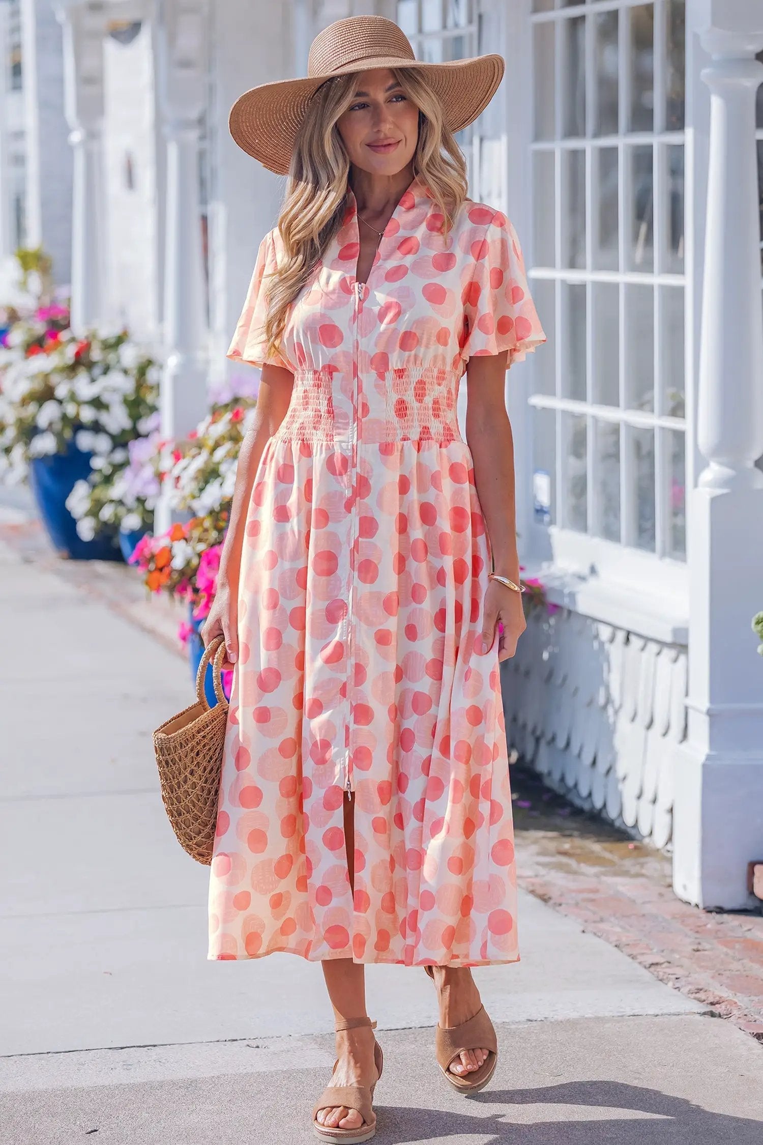 pink polka dot maxi dress