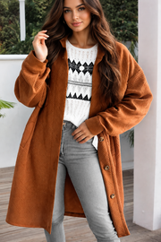 Gold Flame Textured Collared Drop Shoulder Buttoned Front Duster Coat