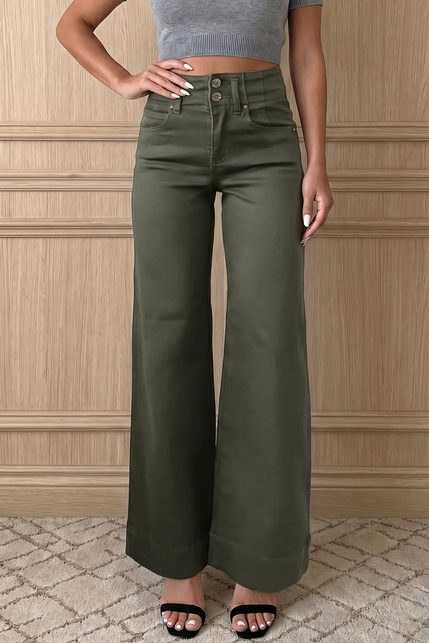 Boss Mom Energy | 2-Button High Waist Flared Wide-Leg Jeans