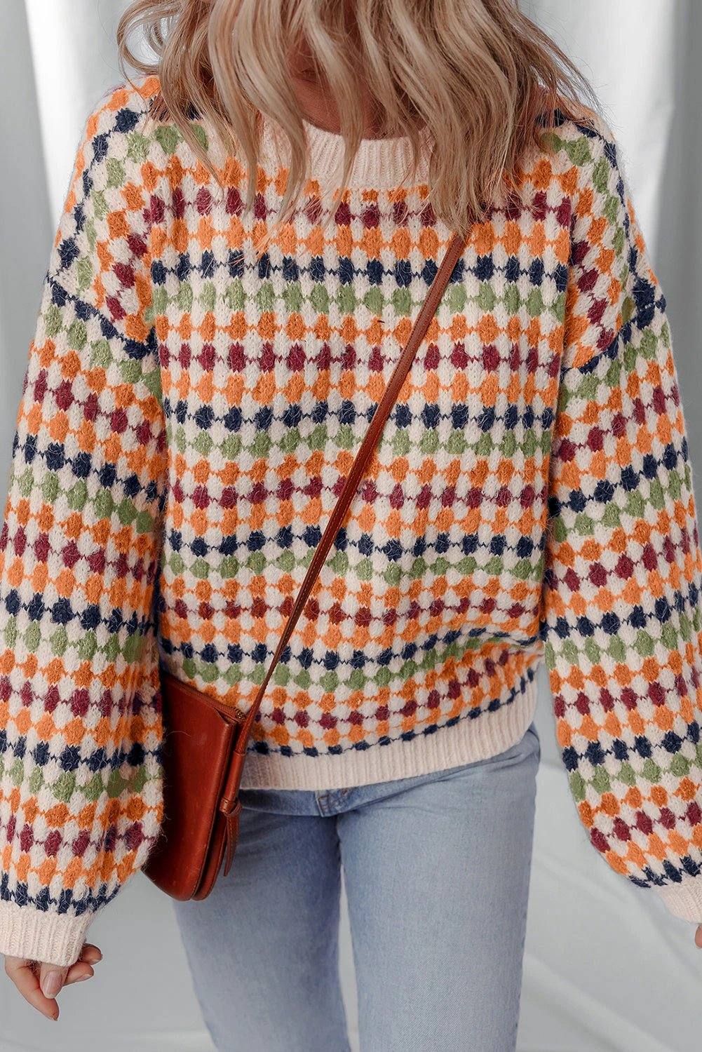 Multicolour dotty stripe knit drop shoulder sweater Cozy Confidence by J&H Apparel