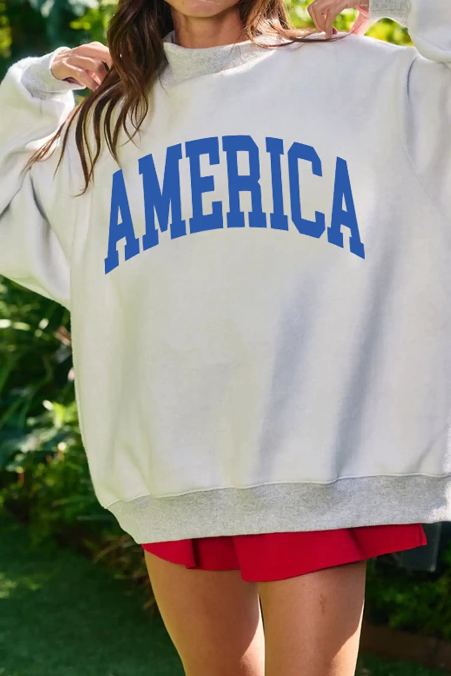 Dear-Lover Dropshipping Light Grey Mock Neck Reversible USA/America Graphic Sweatshirt - Graphic/Graphic Sweatshirts