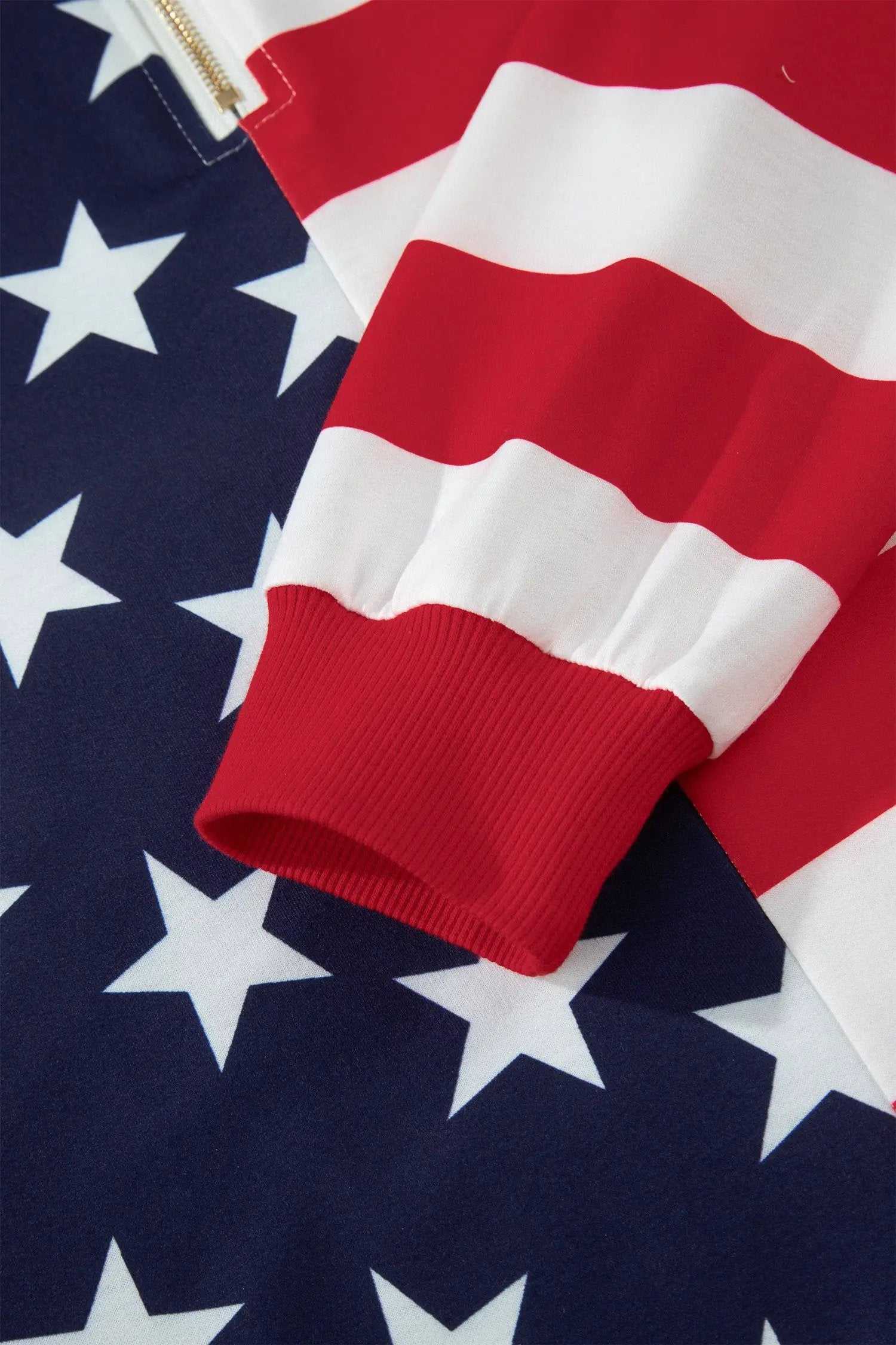 Oversized American Flag Sweatshirt with zipped collar patriotic casual top