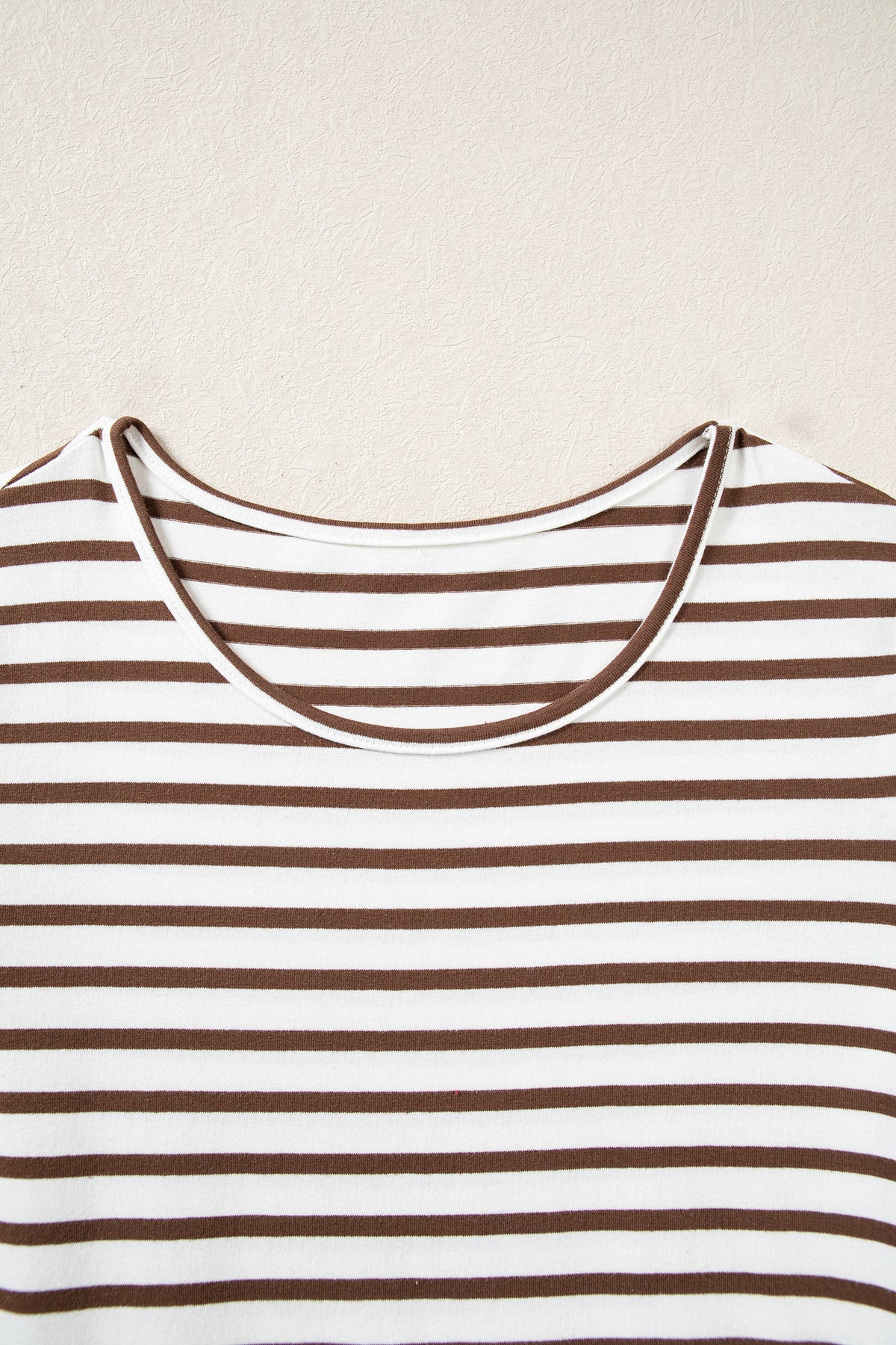 Brown Stripe Ribbed Knit Long Sleeve Bodice Contrast Patchwork Flared Dress