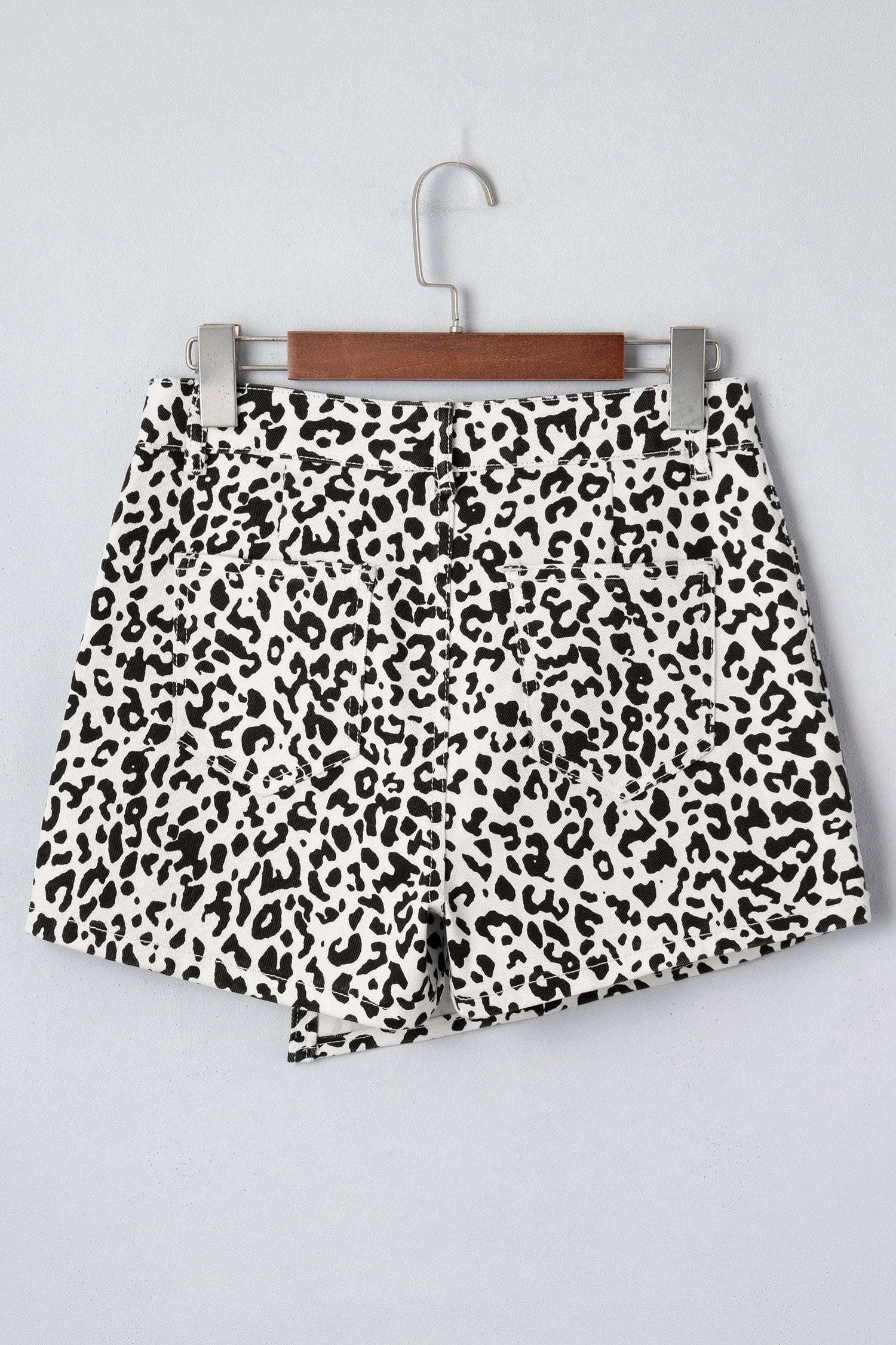 Dear-Lover Dropshipping Brown Leopard Print Button Overlap Denim Shorts - Shorts Bottoms/Denim Shorts