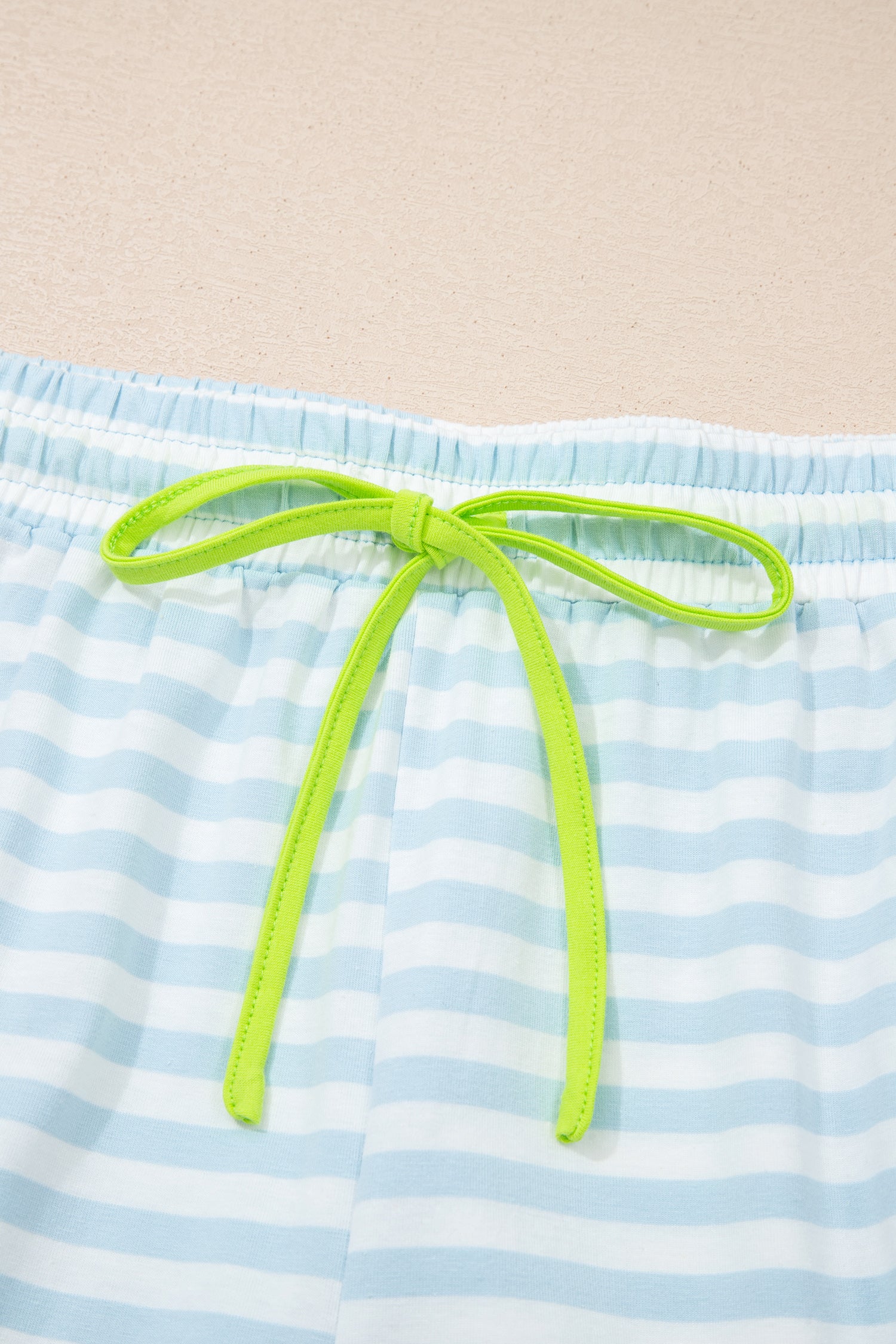 Sunlit Mom Vibes | Striped Tee And Drawstring Shorts Outfit Set