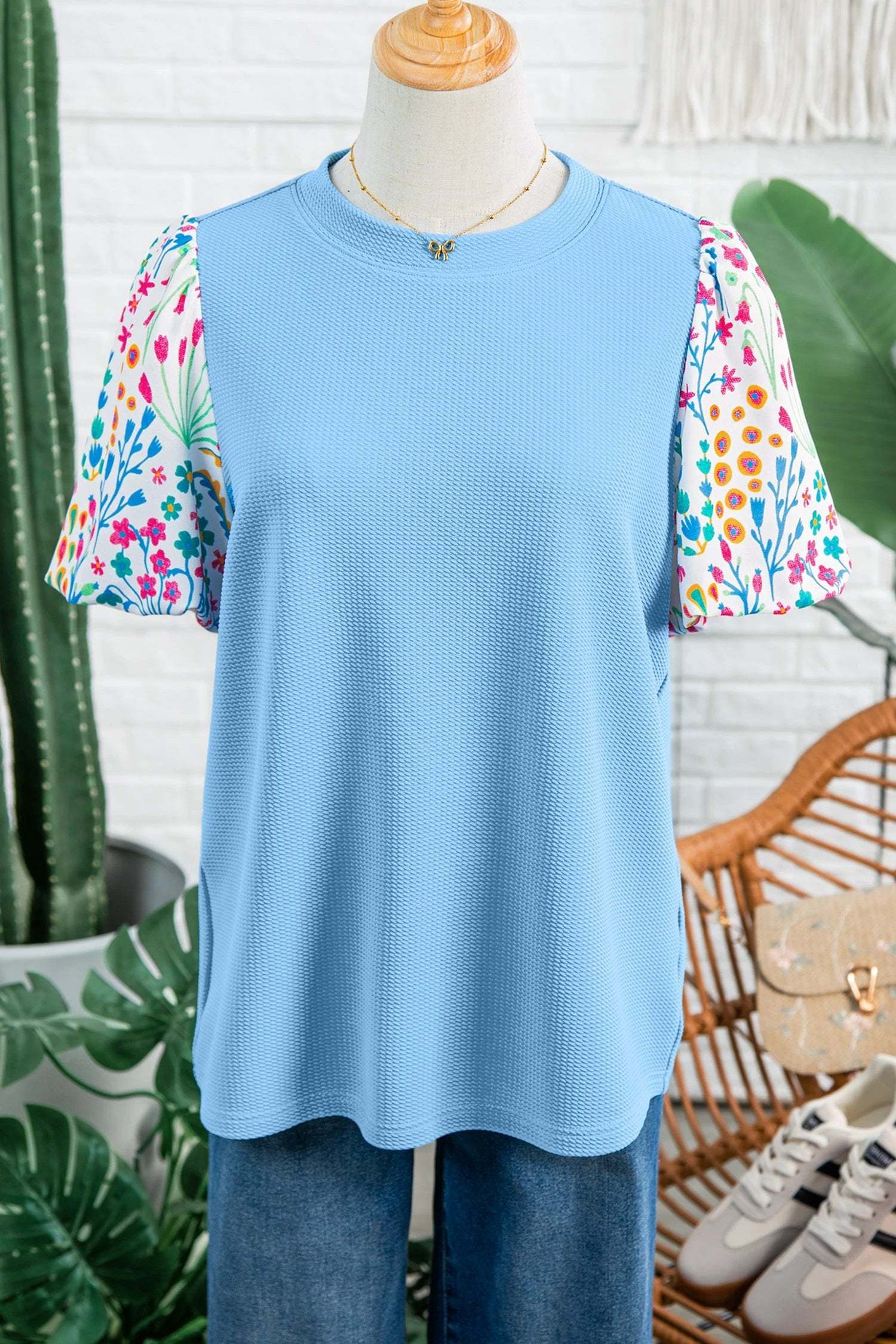  floral bubble sleeve blouse for women casual everyday outfit