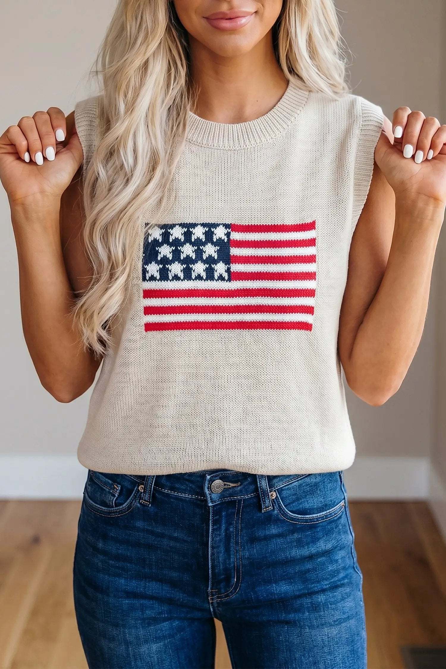 Dear-Lover Dropshipping Patriotic Chill | American Flag Sleeveless Knit Sweater - Sweaters Sweaters & Cardigans/Sweater Vests
