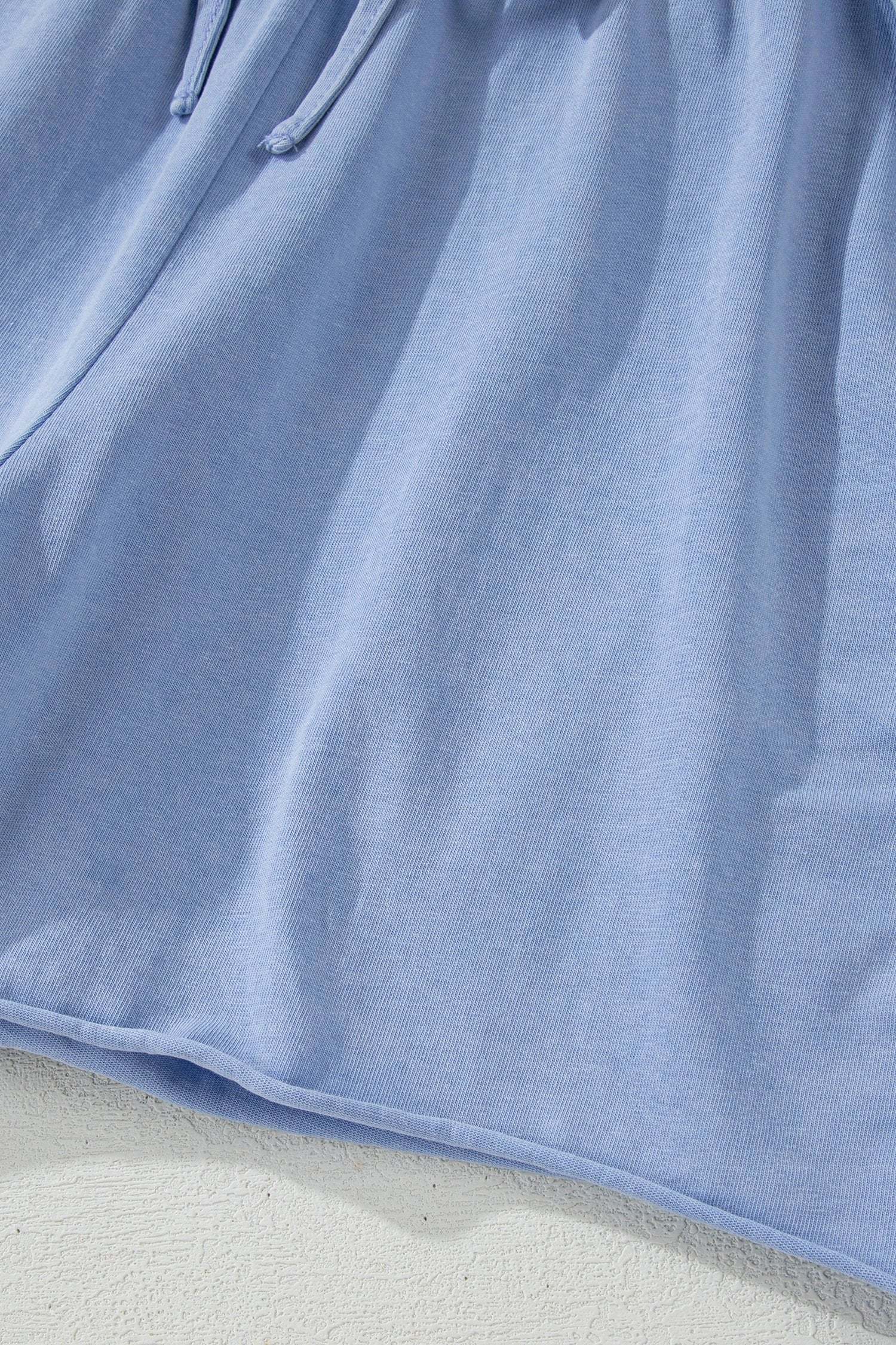 sea green mineral washed drawstring elastic waist raw cut shorts for women casual everyday outfit