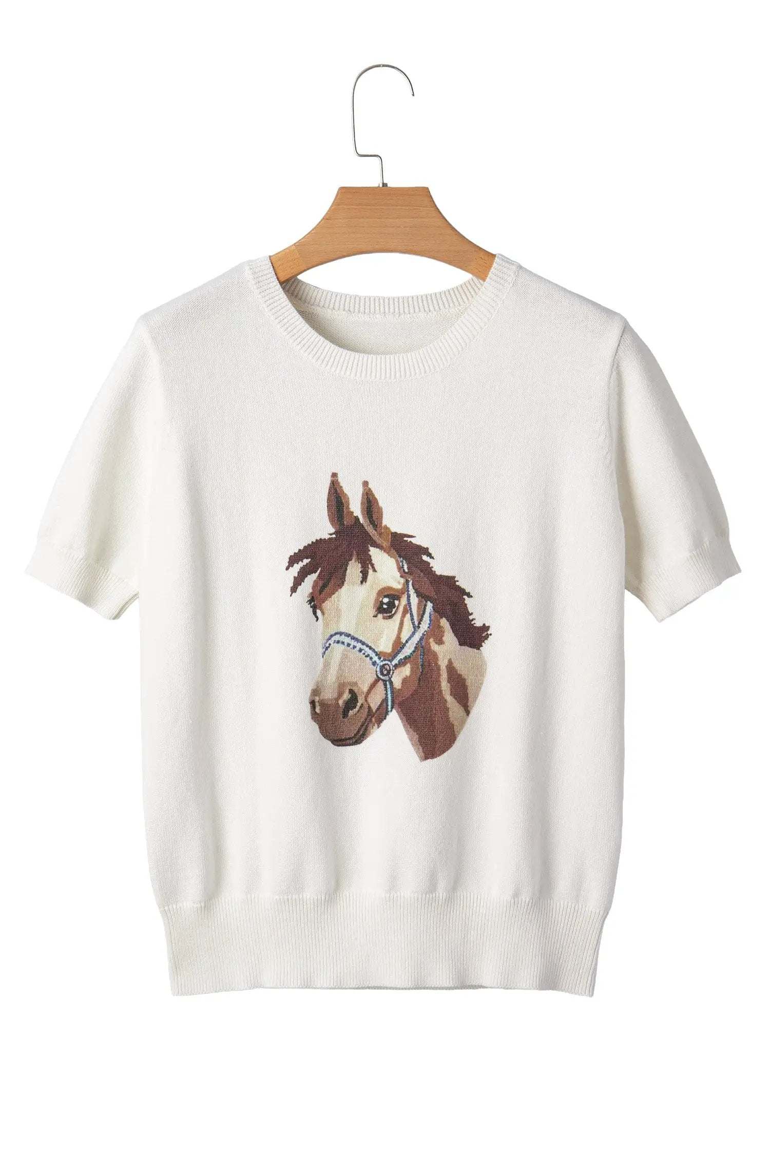 J&H Apparel White Wild West Horse Head Printed Short Sleeve Sweater - Sweaters Sweaters & Cardigans/Short Sleeve Sweaters