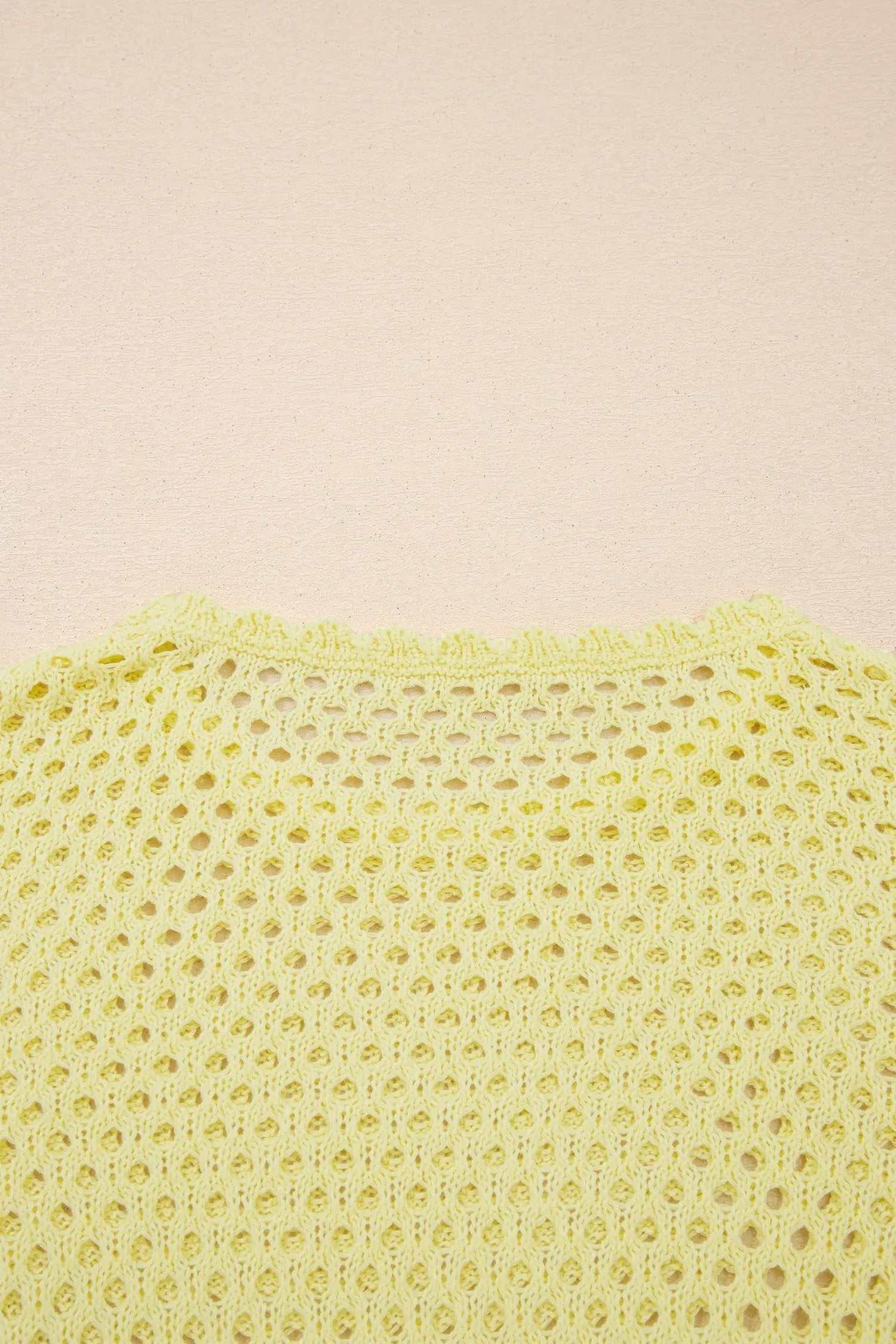 Hollow Out Knit Top with scalloped trim and long sleeves