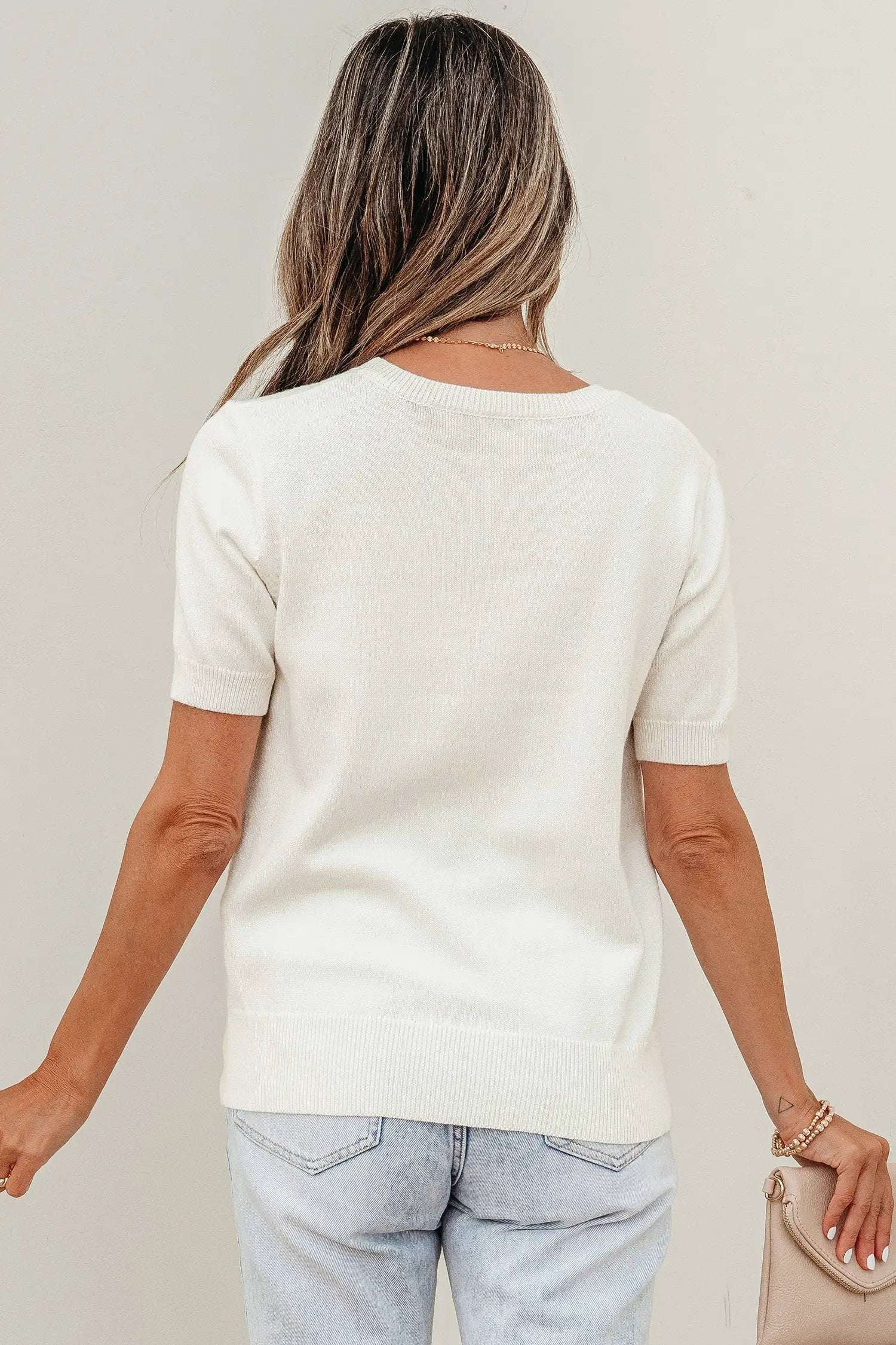 J&H Apparel White Wild West Horse Head Printed Short Sleeve Sweater - Sweaters Sweaters & Cardigans/Short Sleeve Sweaters
