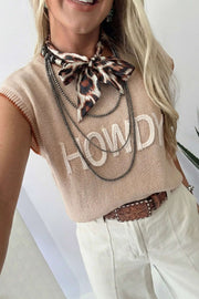 Short sleeve knit western sweater with parchment contrast trim and relaxed fit