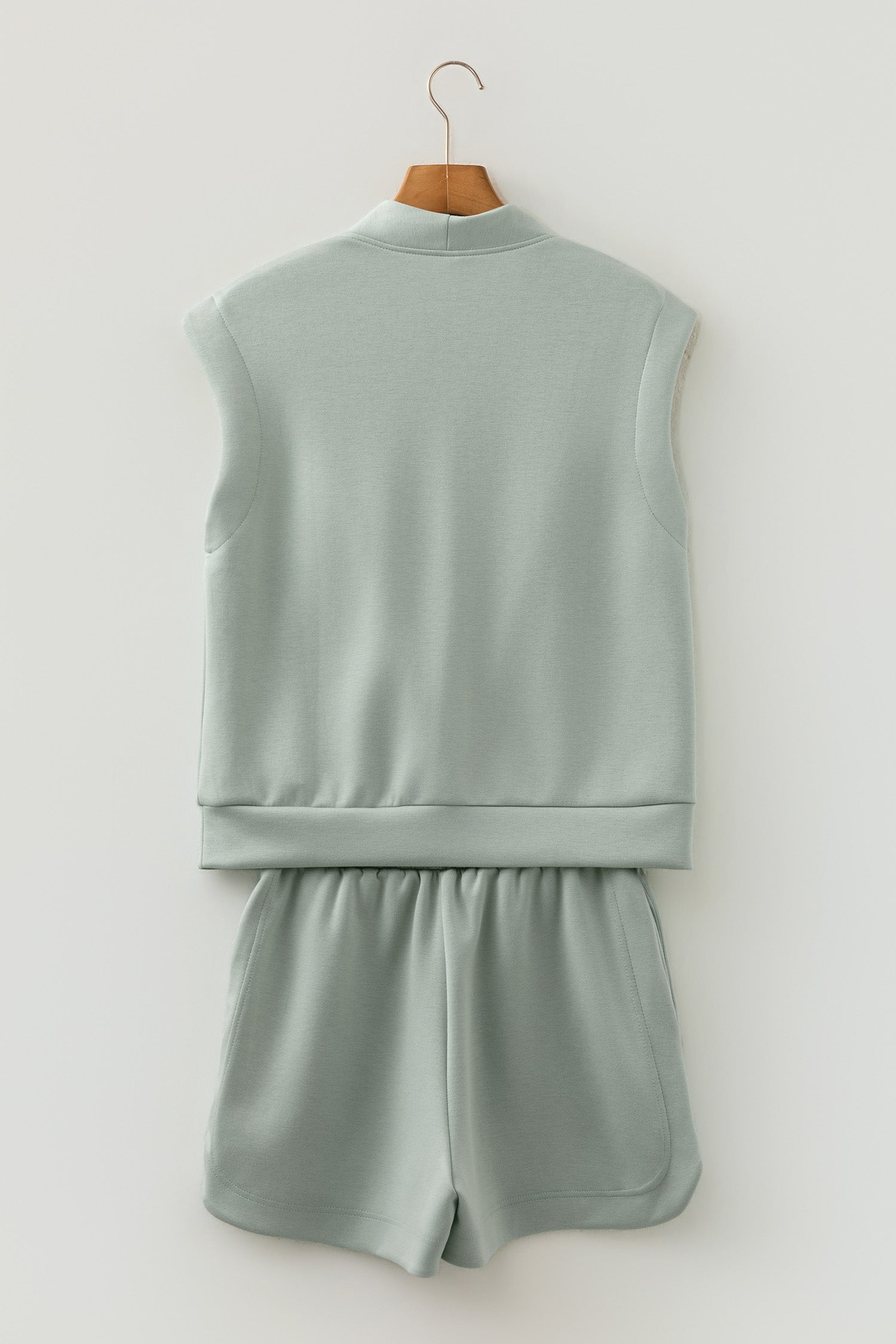 Quarter Zip Sleeveless Top Drawstring Shorts Casual Two-Piece Outfit — women's everyday bottoms | J&H Apparel