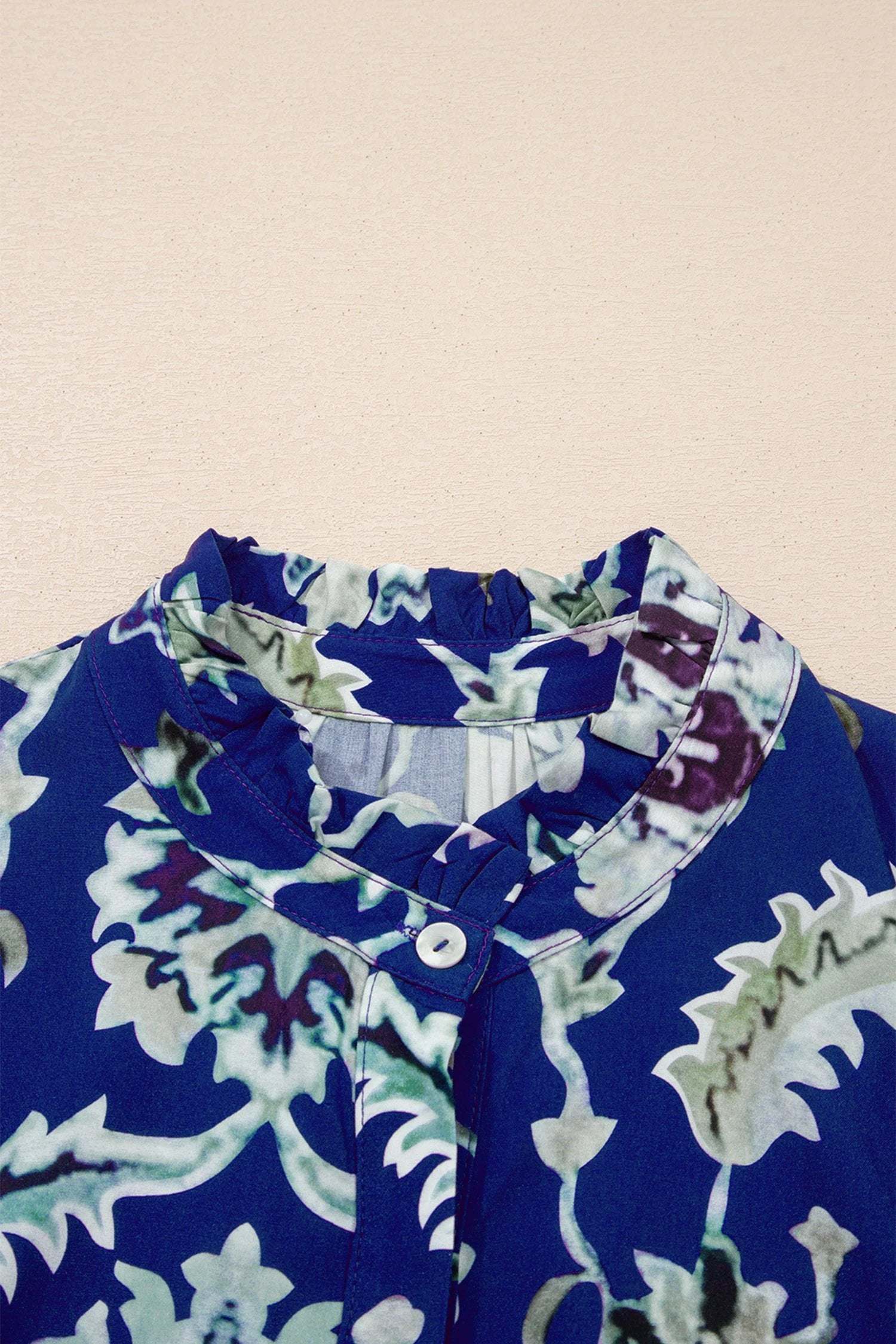 blue wild floral print frilled collar half sleeve long dress for women casual everyday outfit