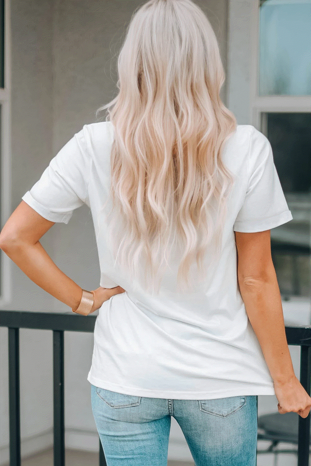 white stars and stripes crew neck graphic tee for women casual everyday outfit