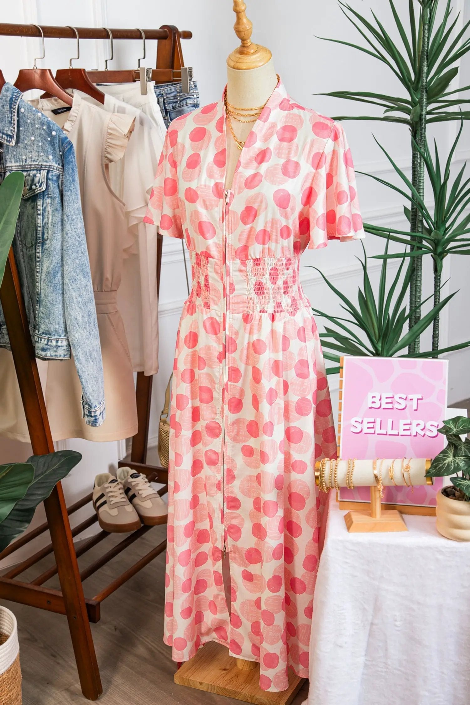 pink polka dot maxi dress