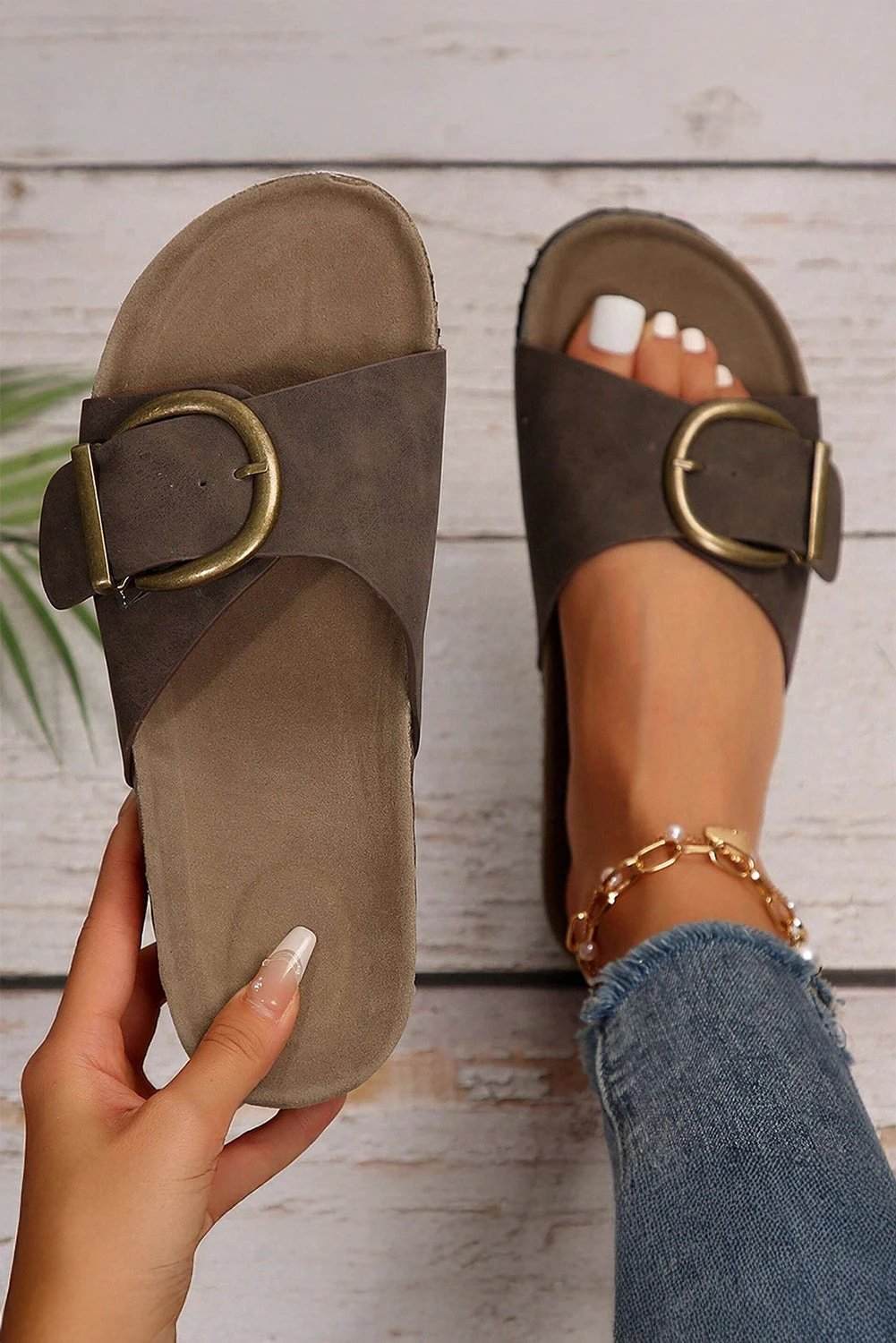 faux suede slip-on sandals