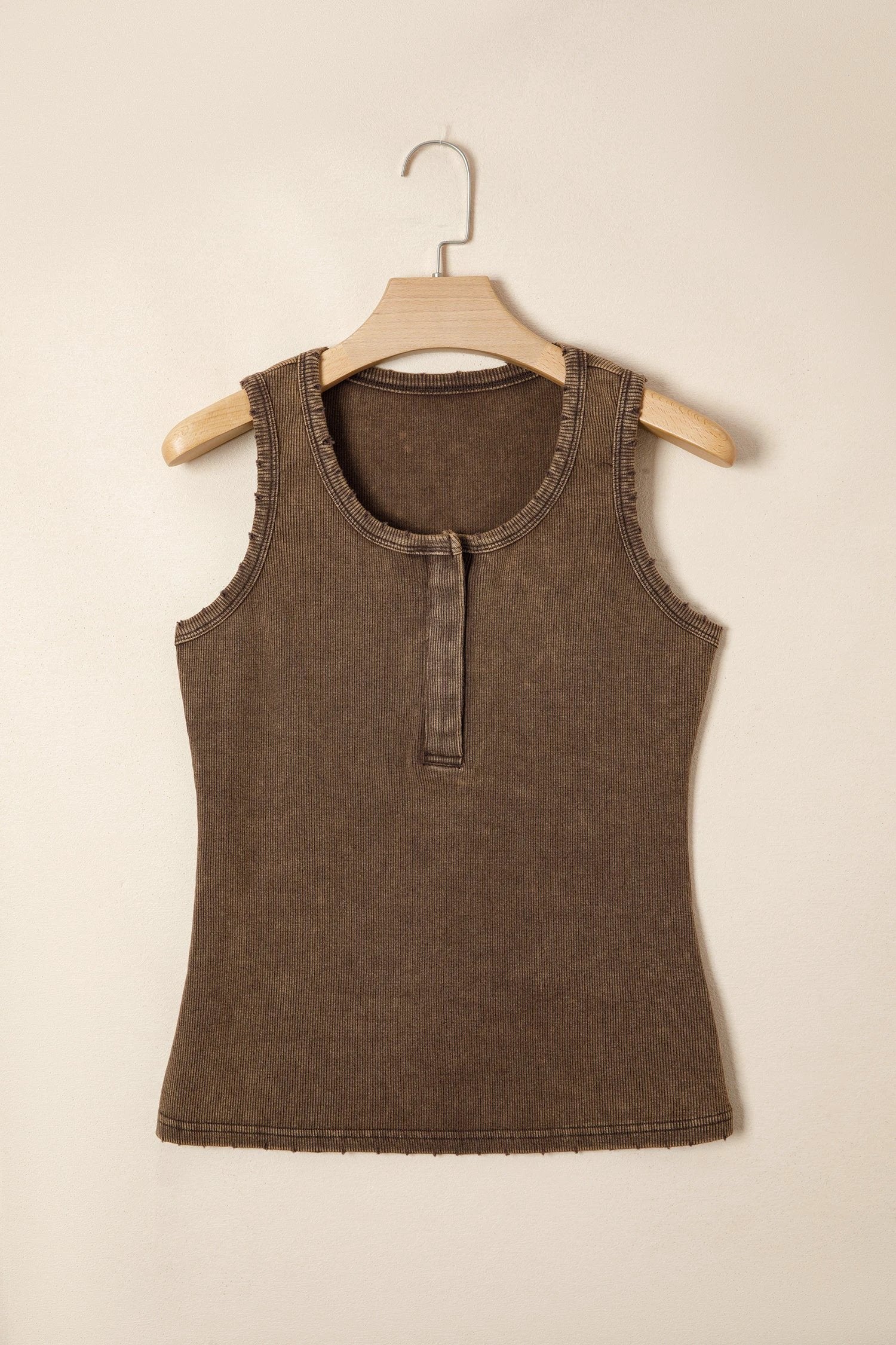 coffee vintage distressed ribbed mineral wash tank top for women casual everyday outfit