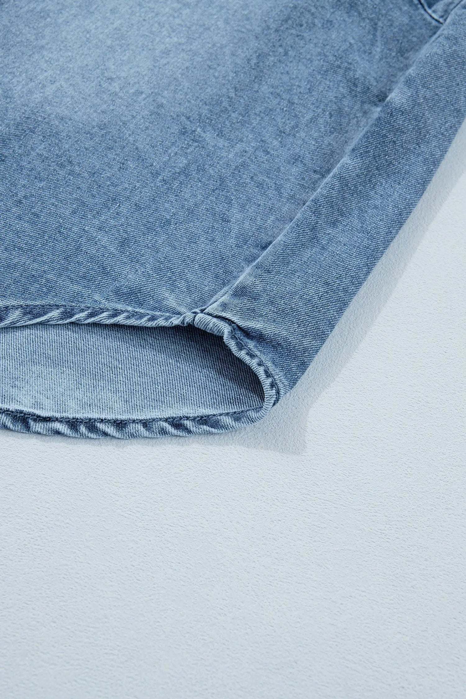 Blue denim Western Chic shirt with frilled short sleeves and snap buttons