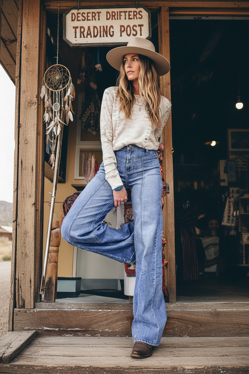 Tailored Center Seam Detail Straight Loose High Rise Jeans