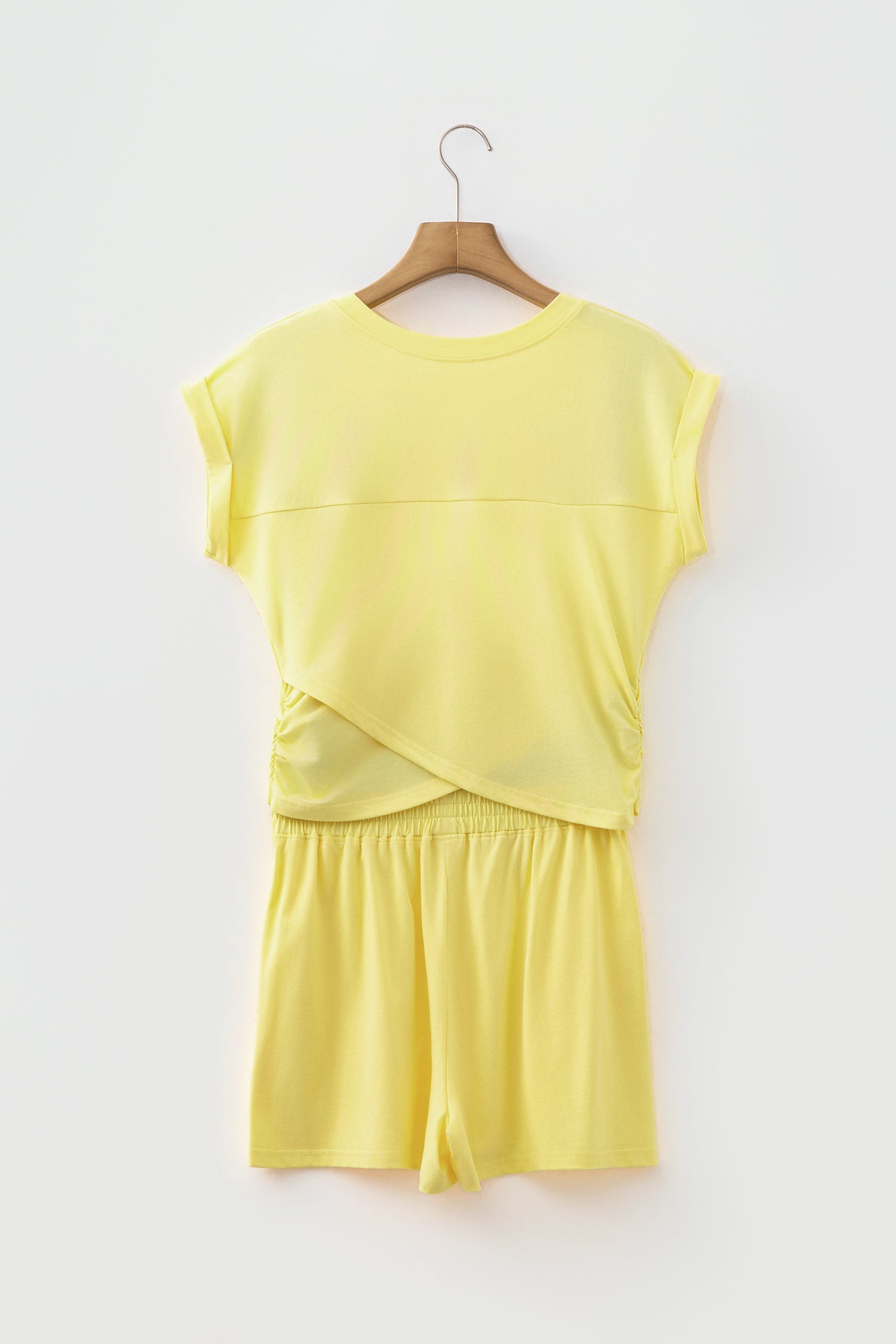 Solid Short Sleeve Elastic Waist Pocket Casual Two-Piece Short Set — women's everyday bottoms | J&H Apparel
