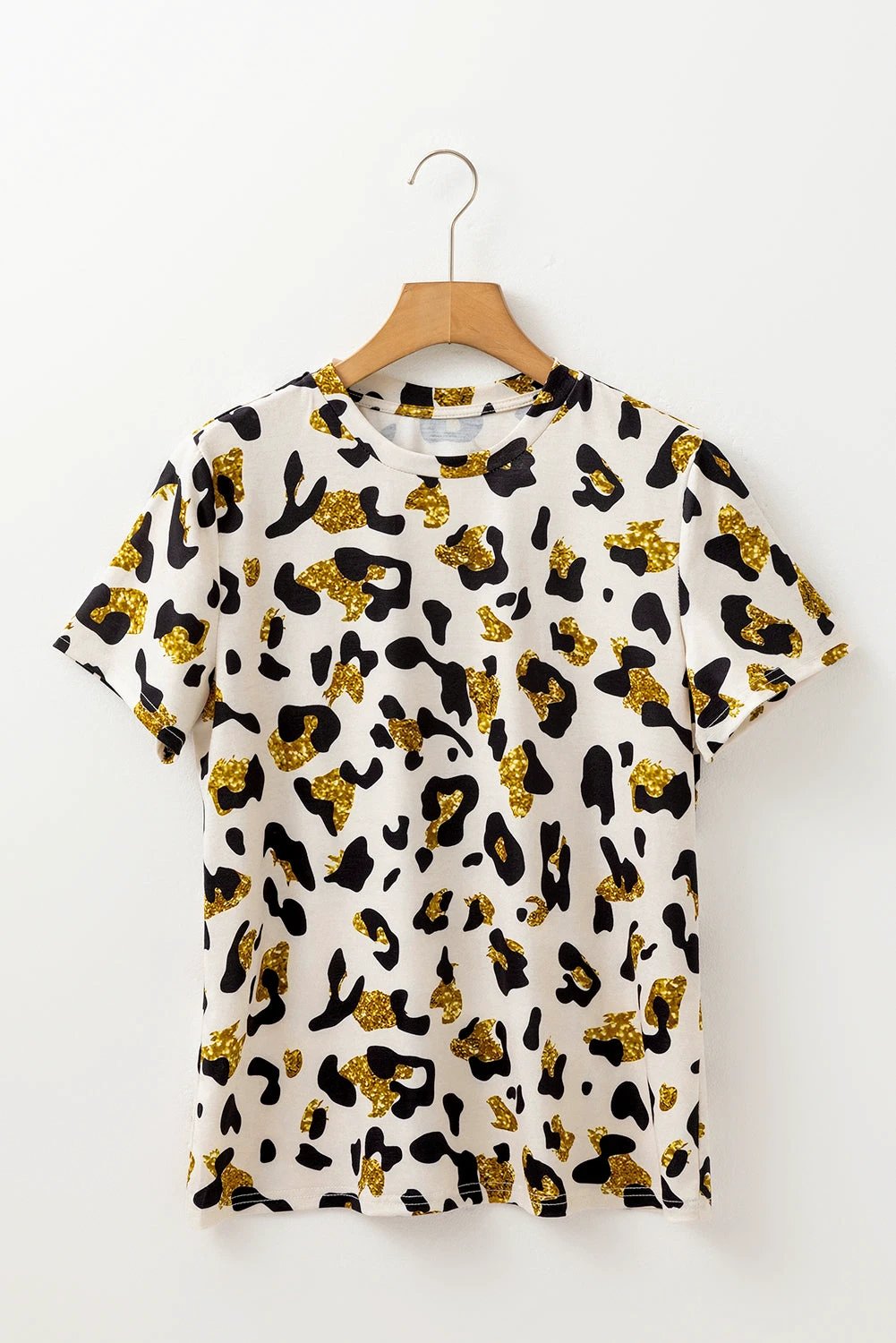 apricot leopard print round neck casual t shirt for women casual everyday outfit
