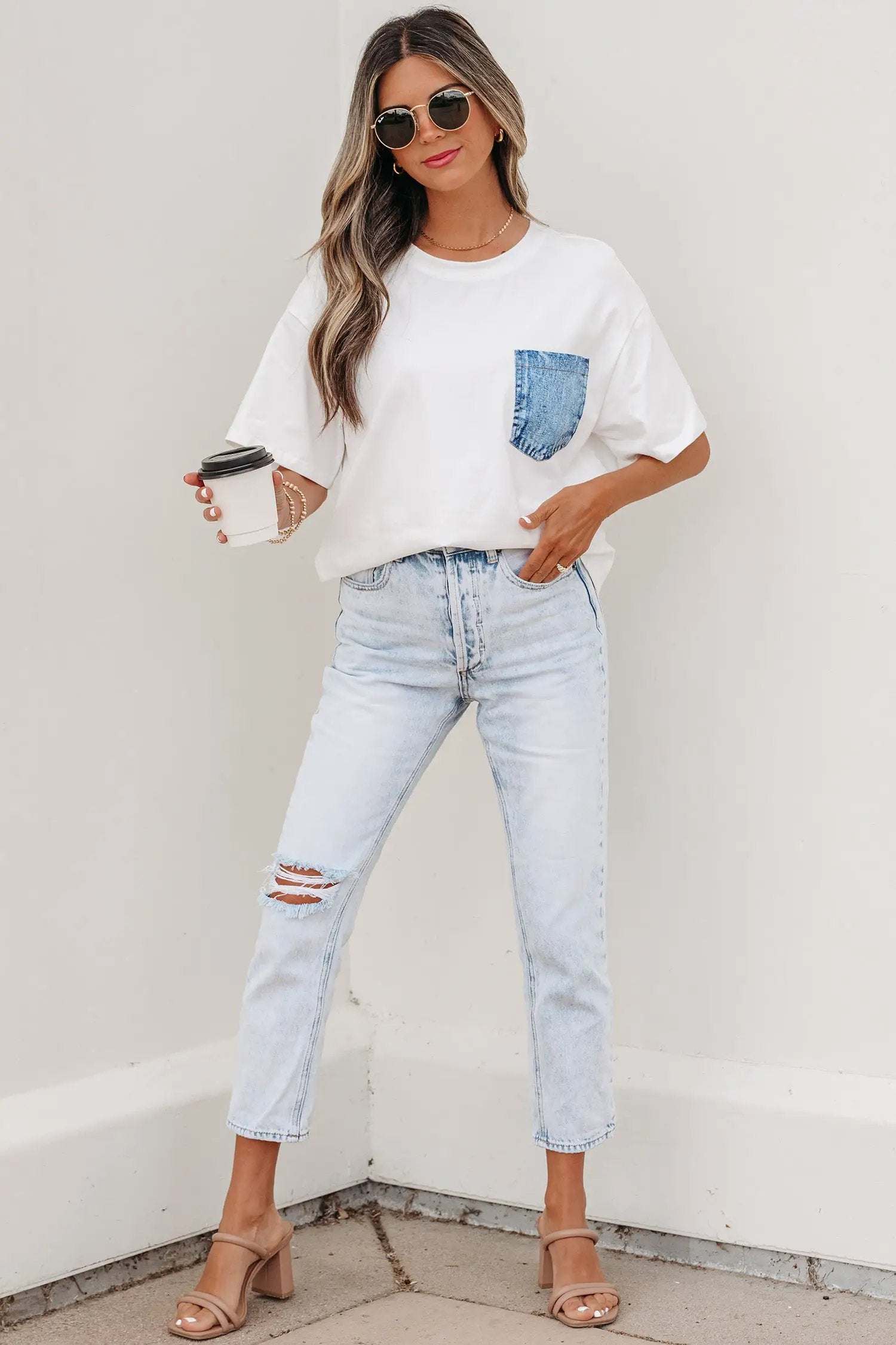 color block patch pocket tee