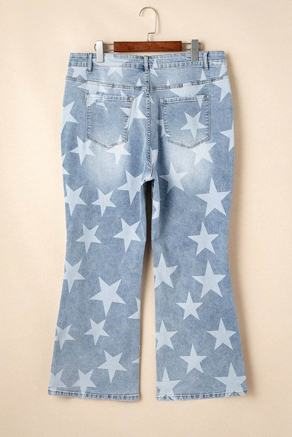 sky blue star printed multi buttons slit knee destroyed plus size jeans for women casual everyday outfit