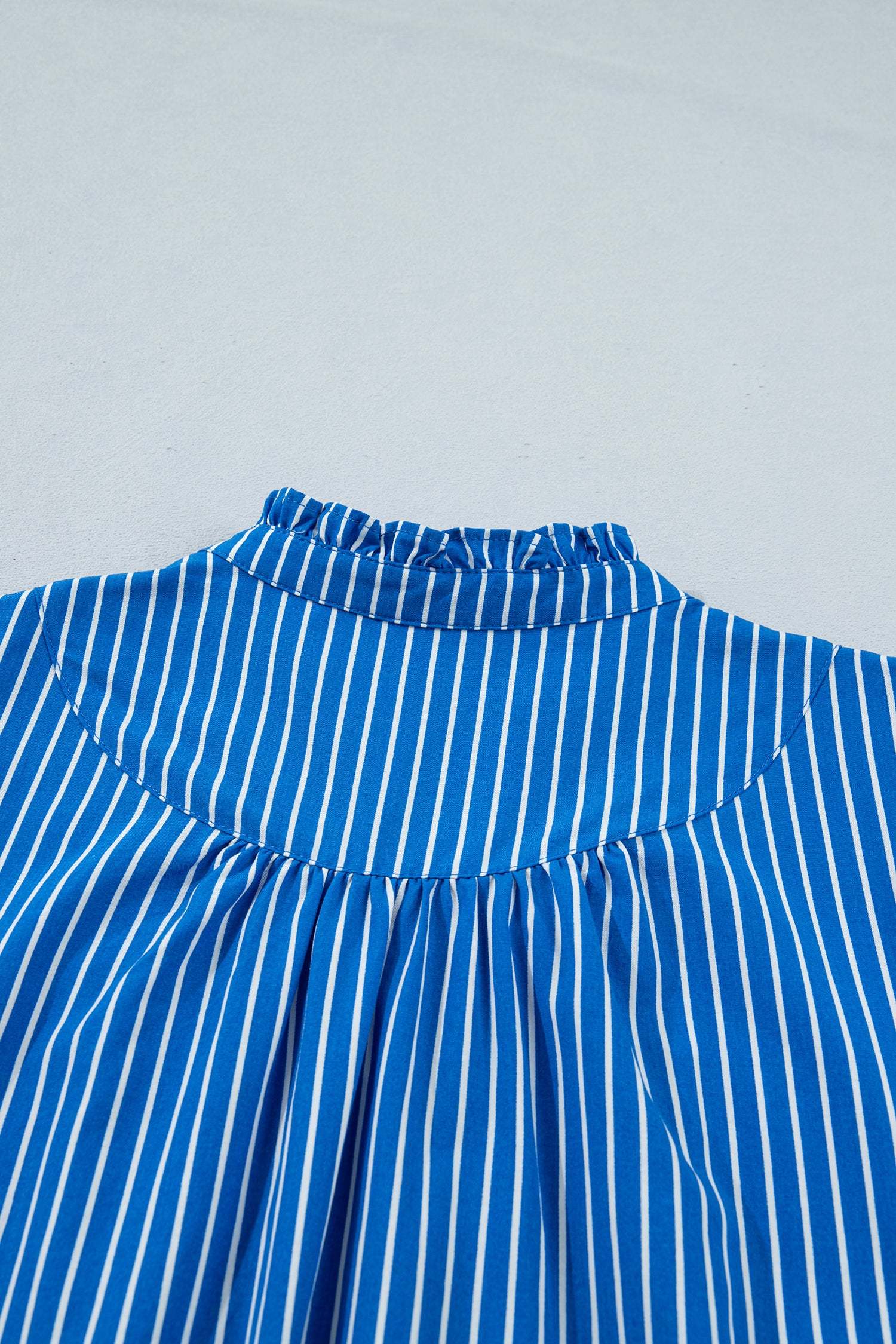 Stripe Button Front Blouse with Ruffles and Puff Sleeves