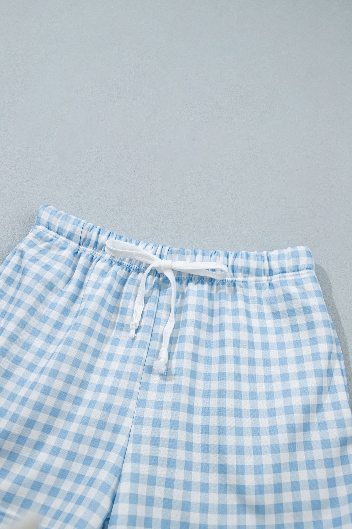 Plaid Baggy Pullover Drawstring Casual Shorts Two-Piece Set