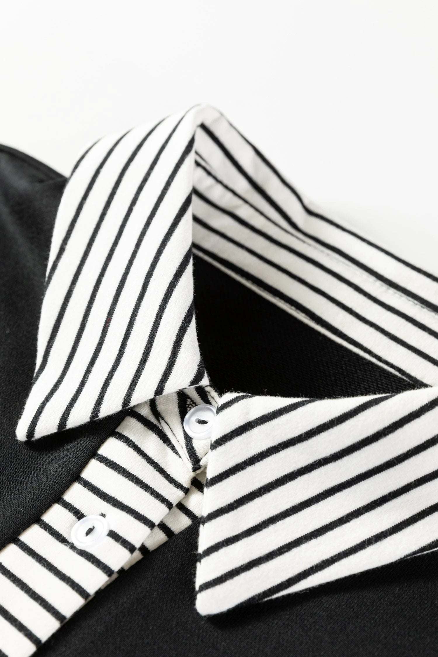 Dear-Lover Dropshipping Black Plus Size Striped Cuffs Polo Collar Patchwork Long Sleeve Ruffle Hem Dress - Plus Size/Plus Size Dresses/Plus Size Mini Dresses