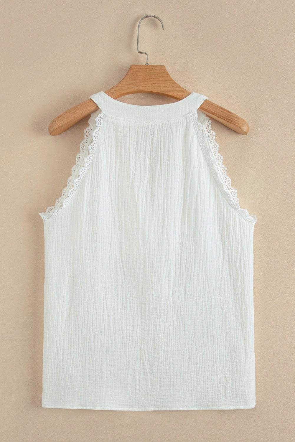 Dear-Lover Dropshipping White Textured Lace Trim Pure Cotton Sleeveless Top - Tops/Tank Tops
