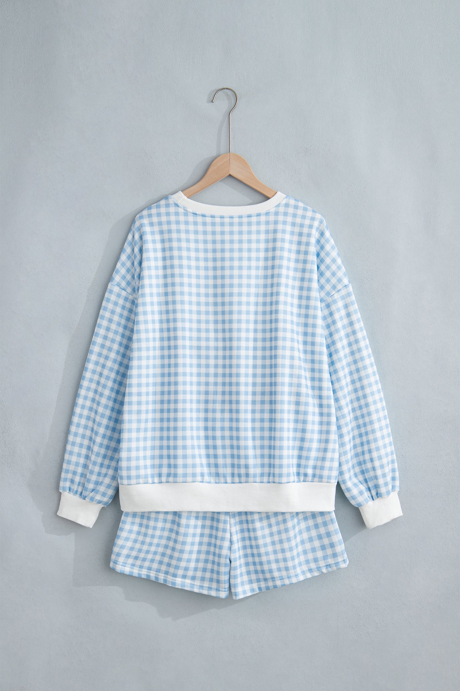 Plaid Baggy Pullover Drawstring Casual Shorts Two-Piece Set