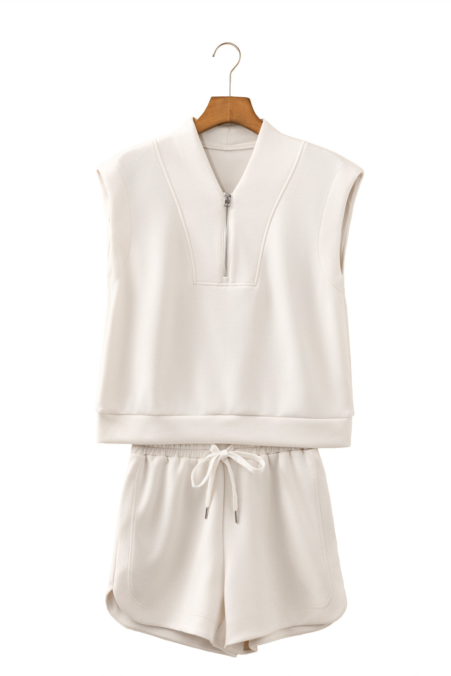 Quarter Zip Sleeveless Top Drawstring Shorts Casual Two-Piece Outfit — women's everyday bottoms | J&H Apparel