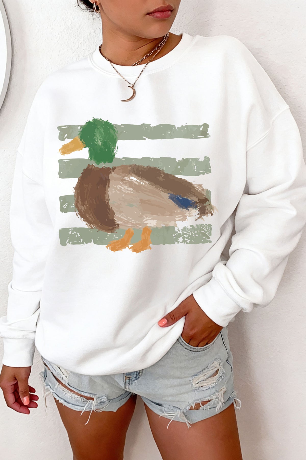 Western Duck Graphic Casual Pullover Sweatshirt