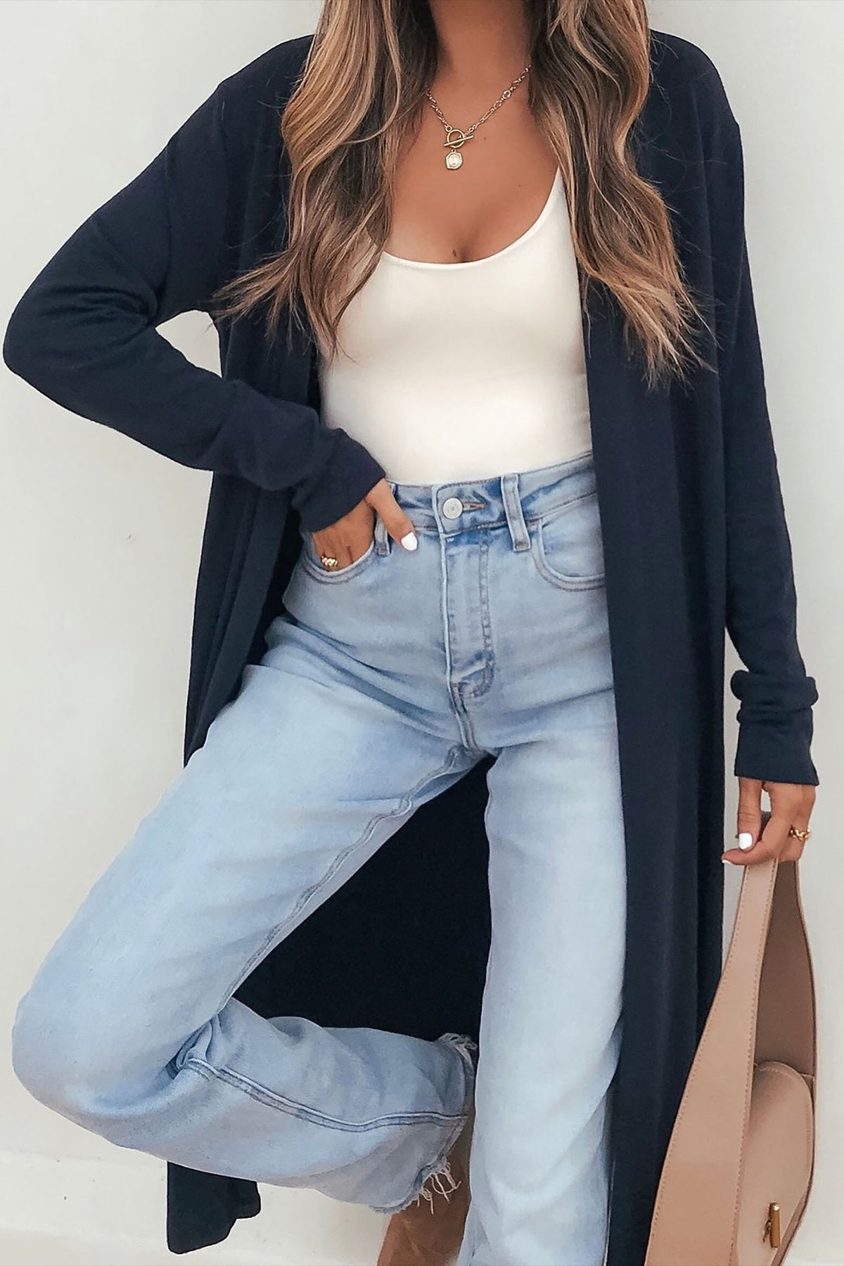 Parchment Solid Color Long Sleeve Casual Tunic Shift Cardigan