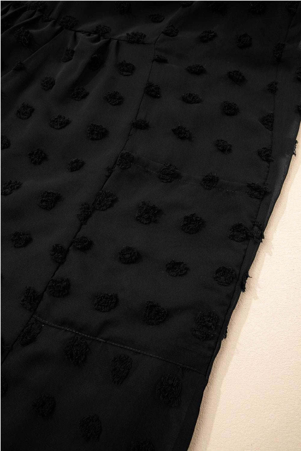 black dotty textured notched neck plus ruffled dress for women casual everyday outfit