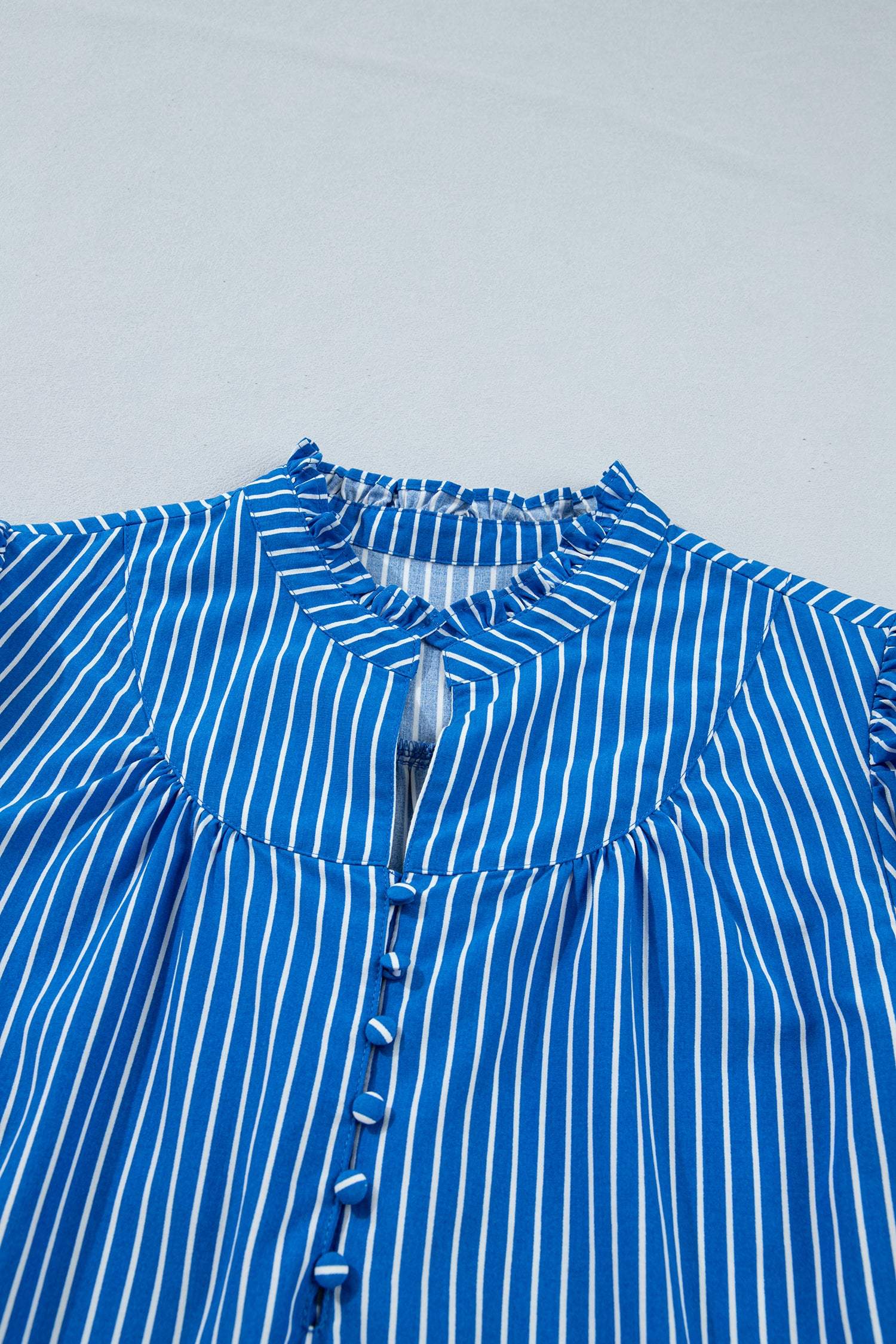 Stripe Button Front Blouse with Ruffles and Puff Sleeves