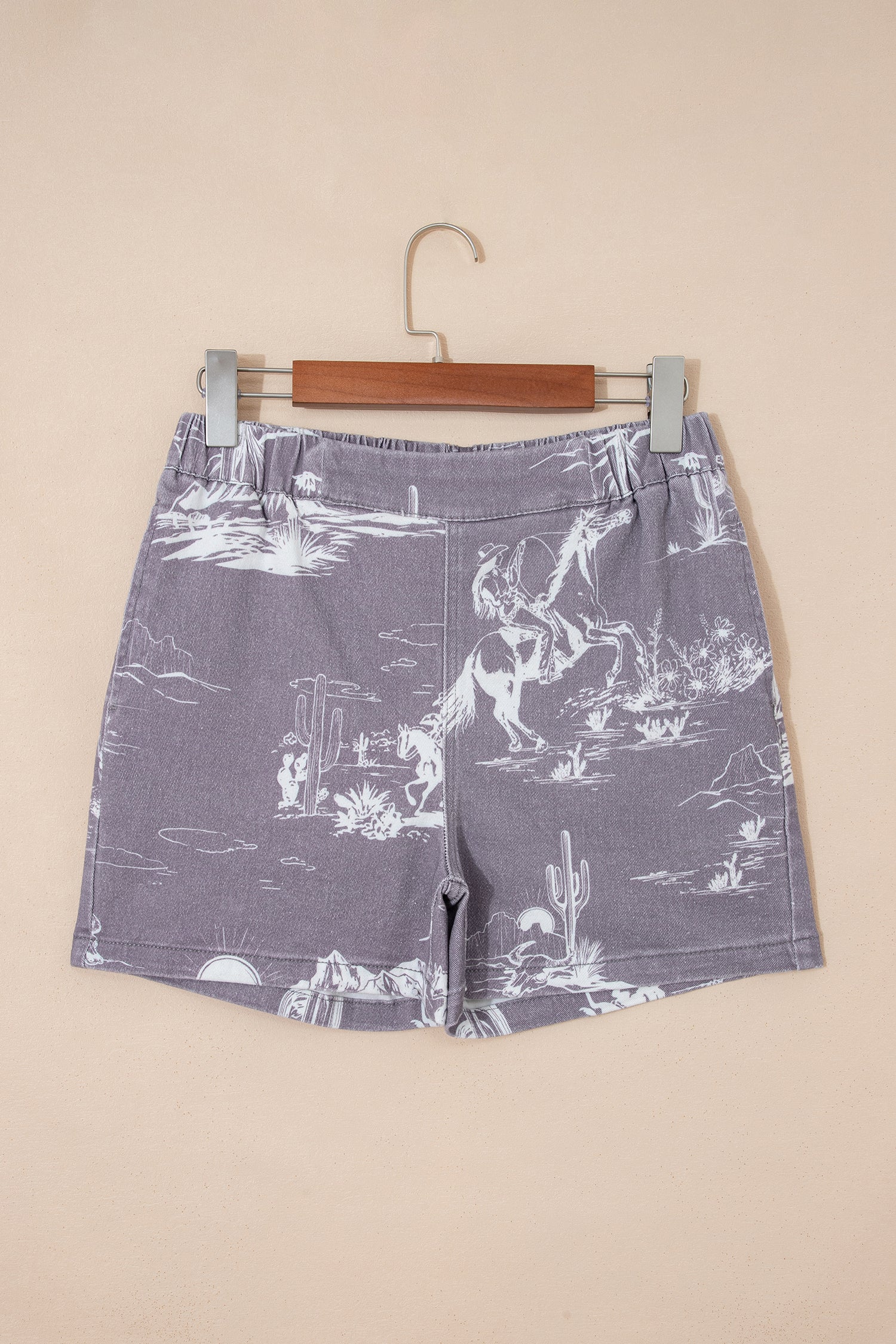 Western Print Denim Shorts | Elastic Waist Cotton Pull-On Style
