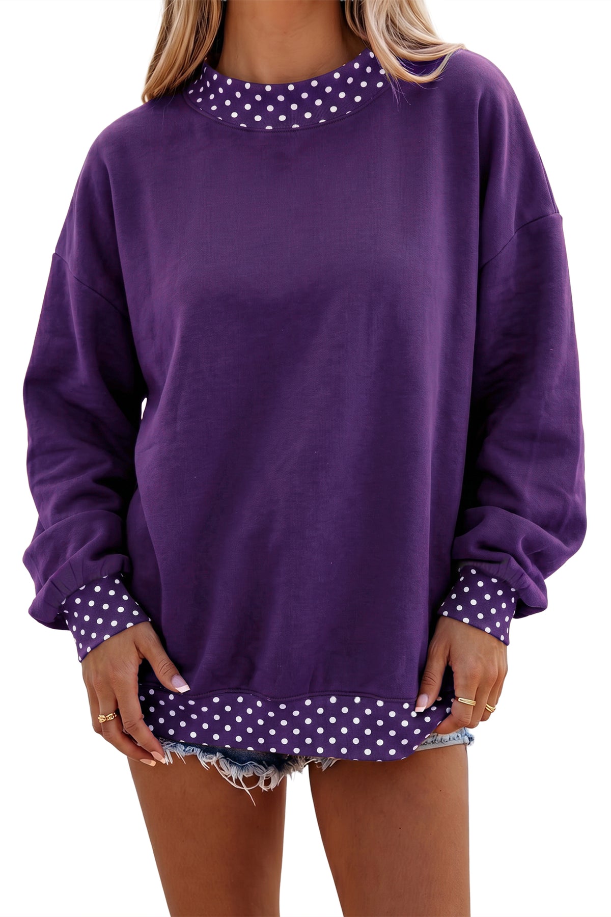 Orange Colorblock Polka Dot Contrast Trim Oversized Sweatshirt