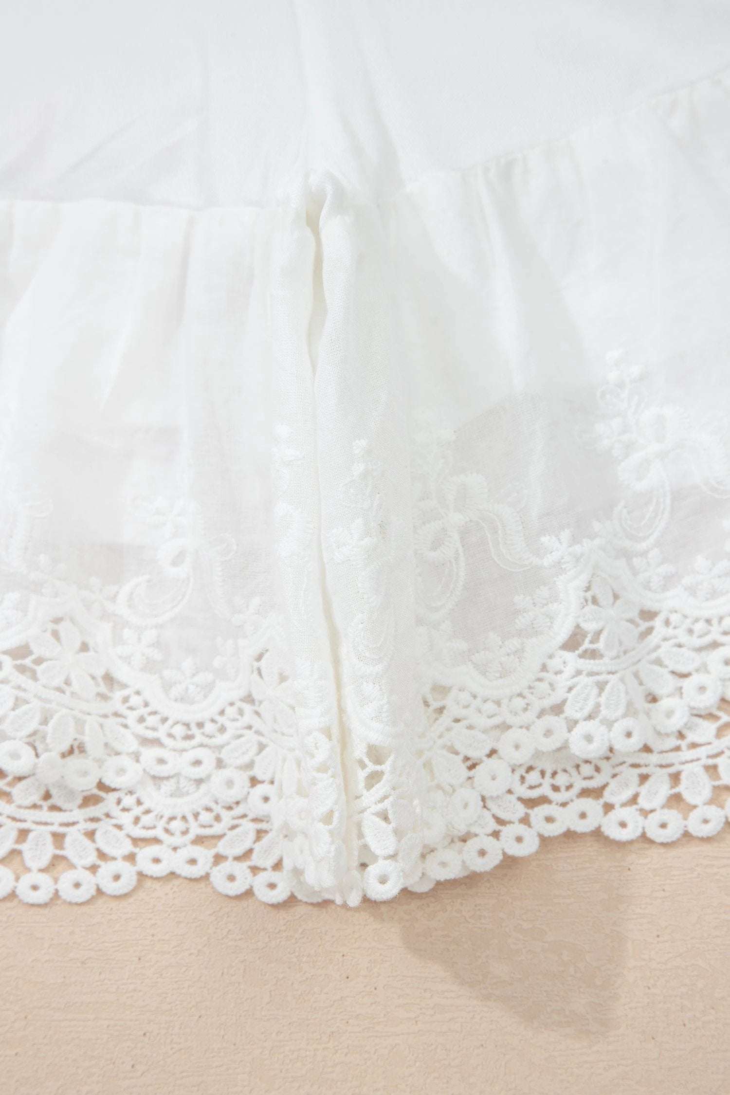 white lace ruffle tiered drawstring elastic waist sweet shorts for women casual everyday outfit