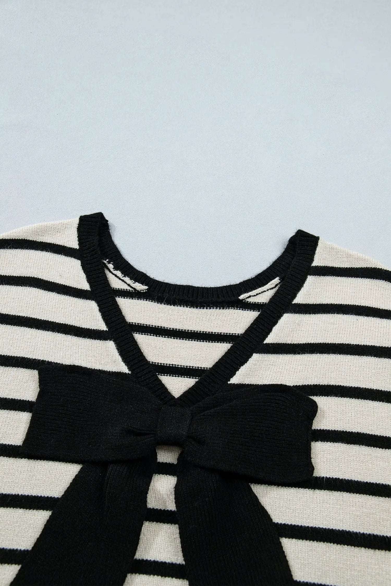 Dear-Lover Dropshipping Black Stripe Bow Applique Short Sleeve Sweater - Sweaters & Cardigans/Short Sleeve Sweaters