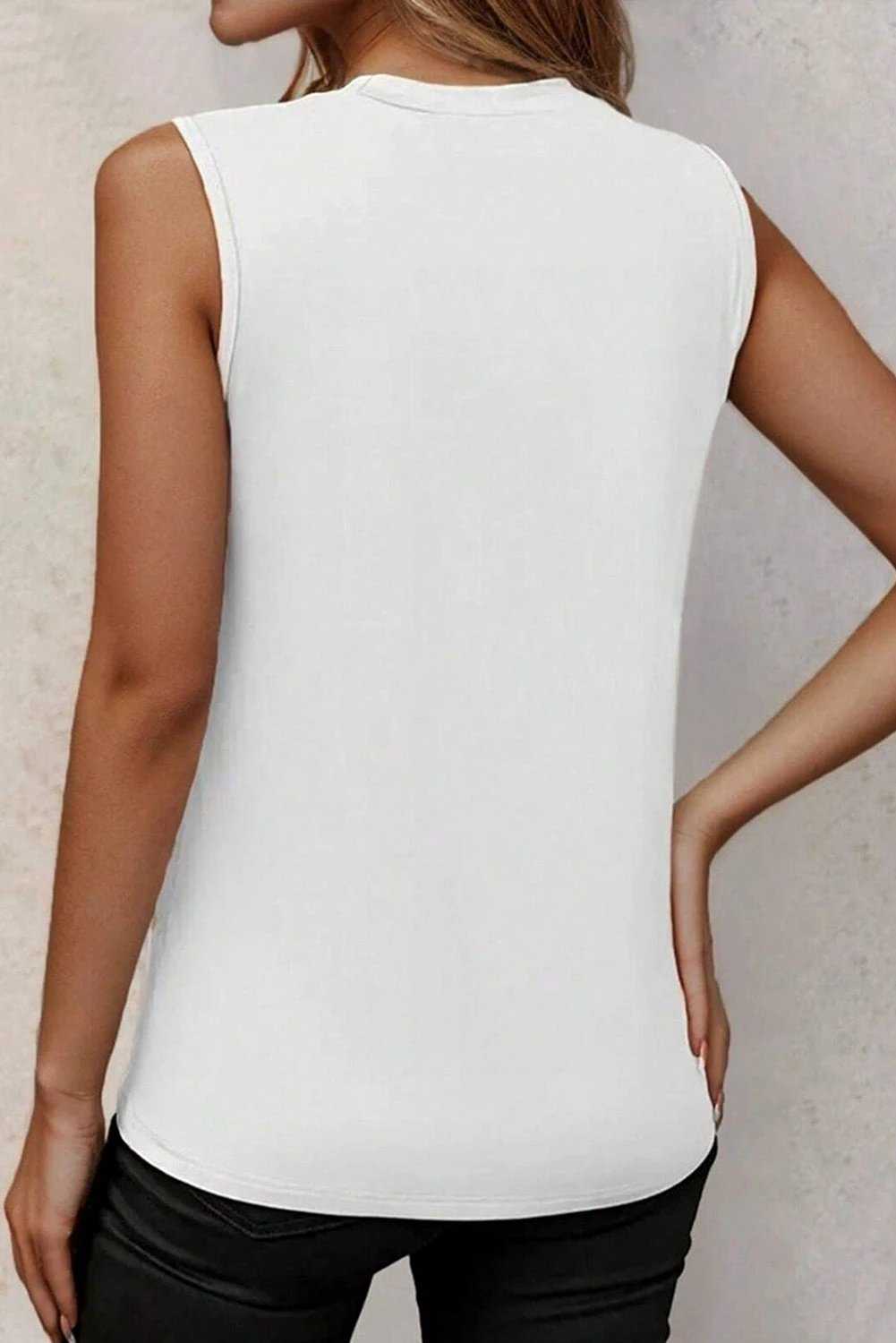 Pleated Crew-Neck Tank Top sleeveless casual top for women