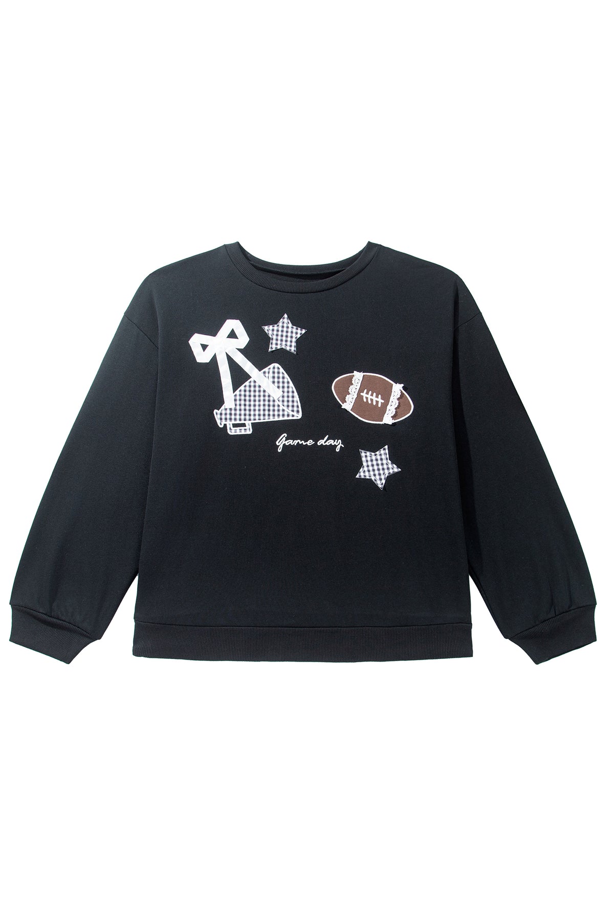 Black Rugby Game Day Patchwork Graphic Plus Size Sweatshirt